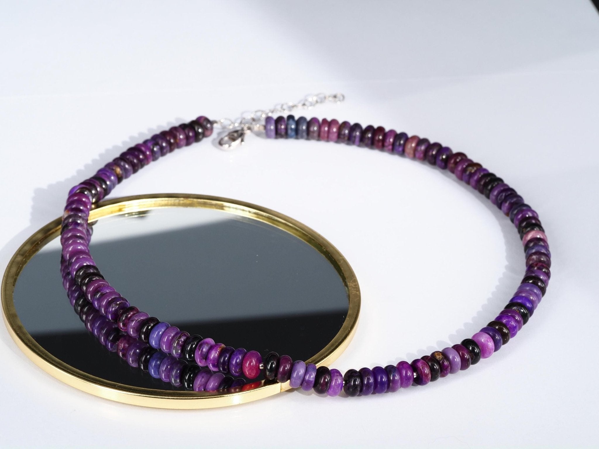 Echte Sugilith Kette - Edelsteinkette mit Sterling Silber