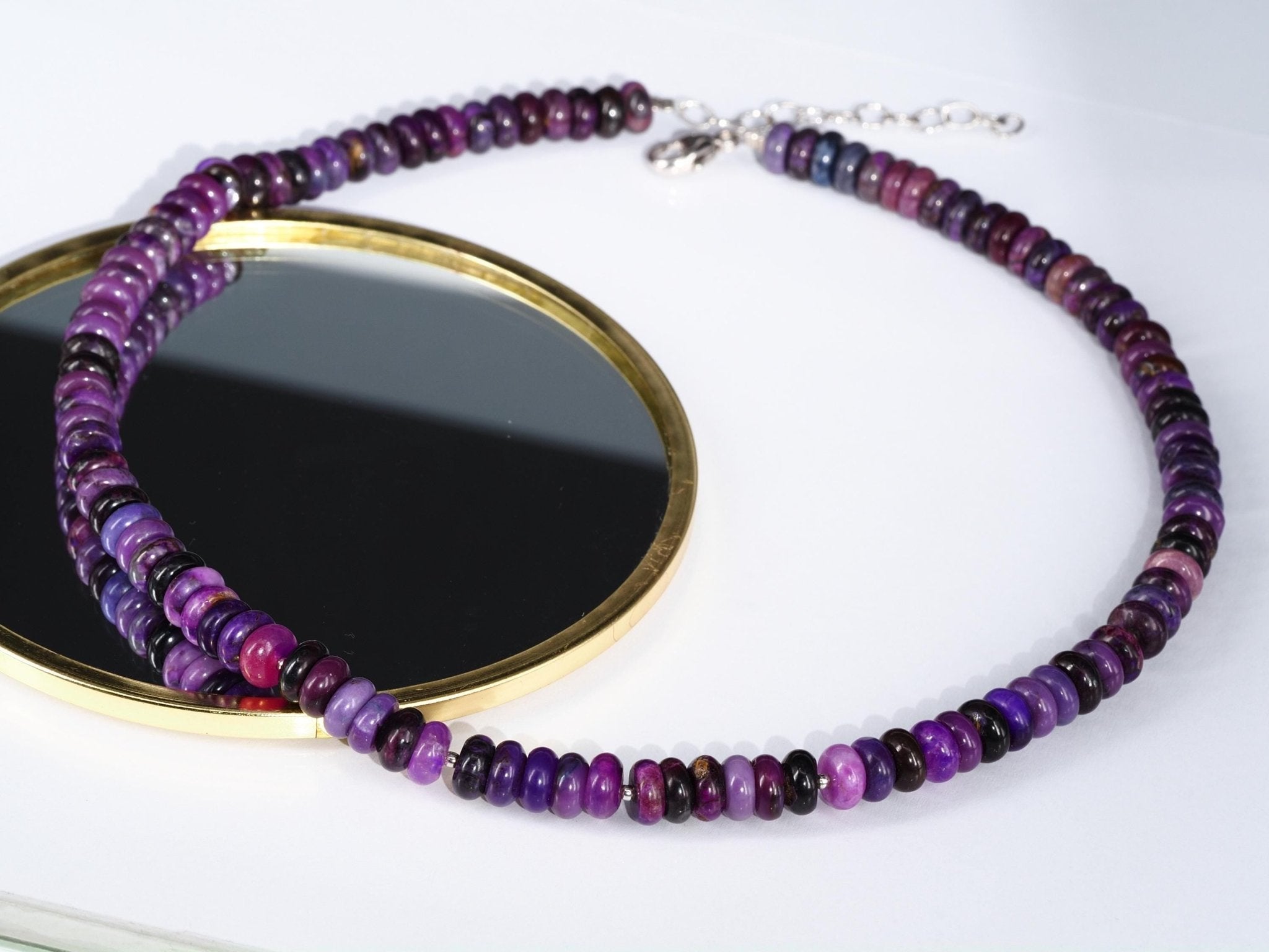 Echte Sugilith Kette - Edelsteinkette mit Sterling Silber