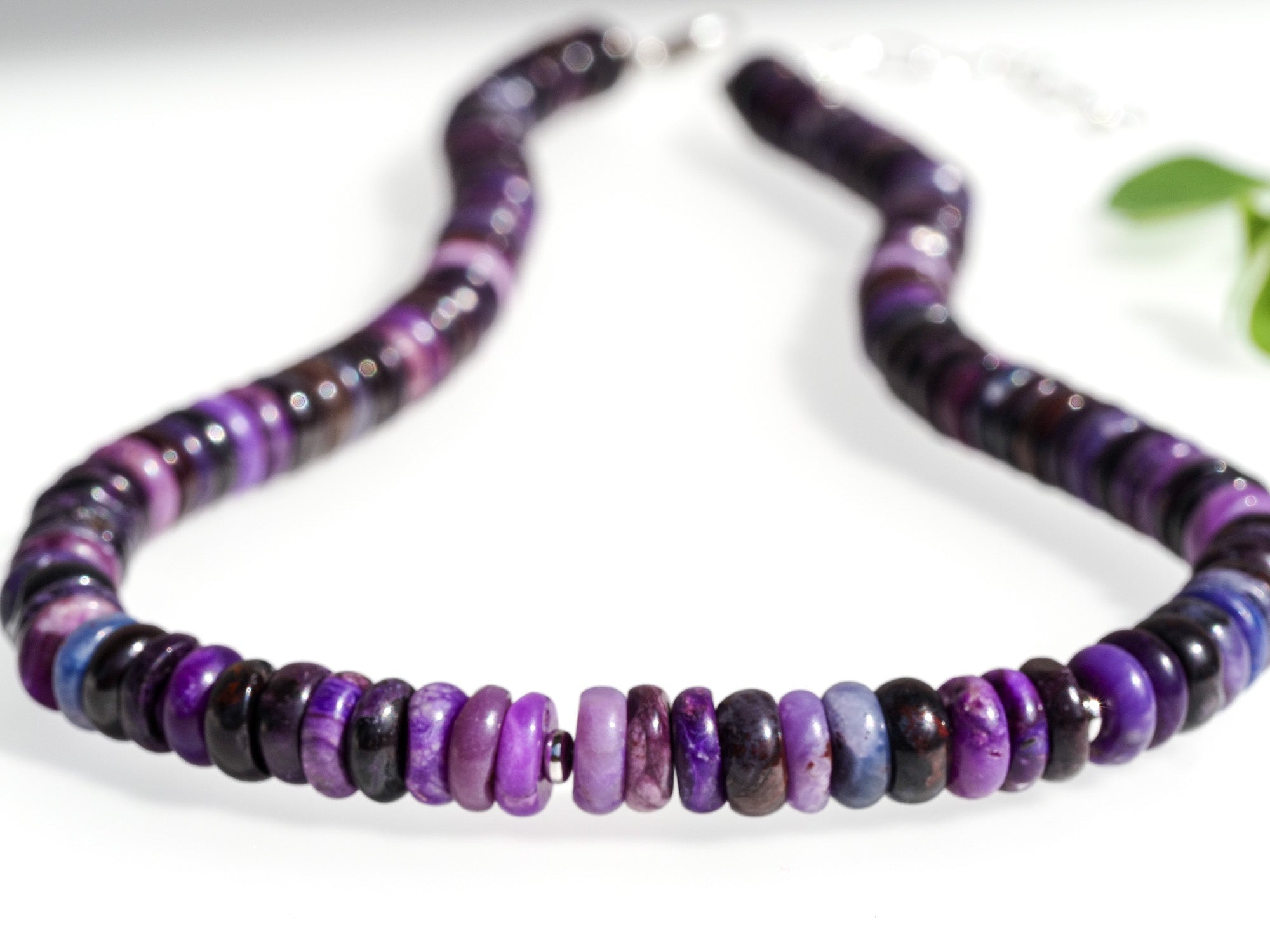 echte Sugilith Kette mit Sterling Silber, 44cm lange lila Edelsteinkette