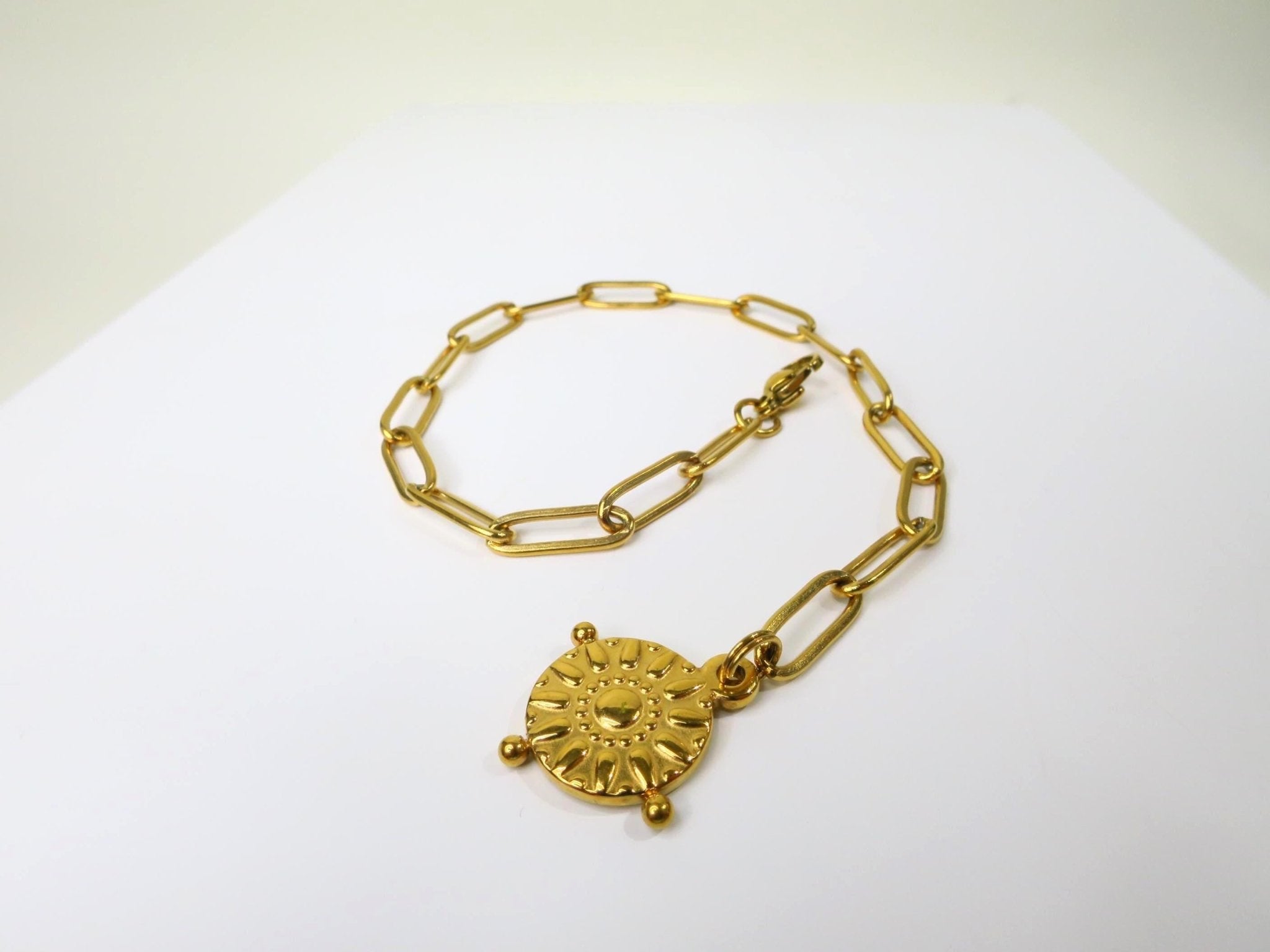 Edelstahl Paperclip Armband 18 Karat PVD Gold beschichteten Edelstahl Sonnen Anhänger