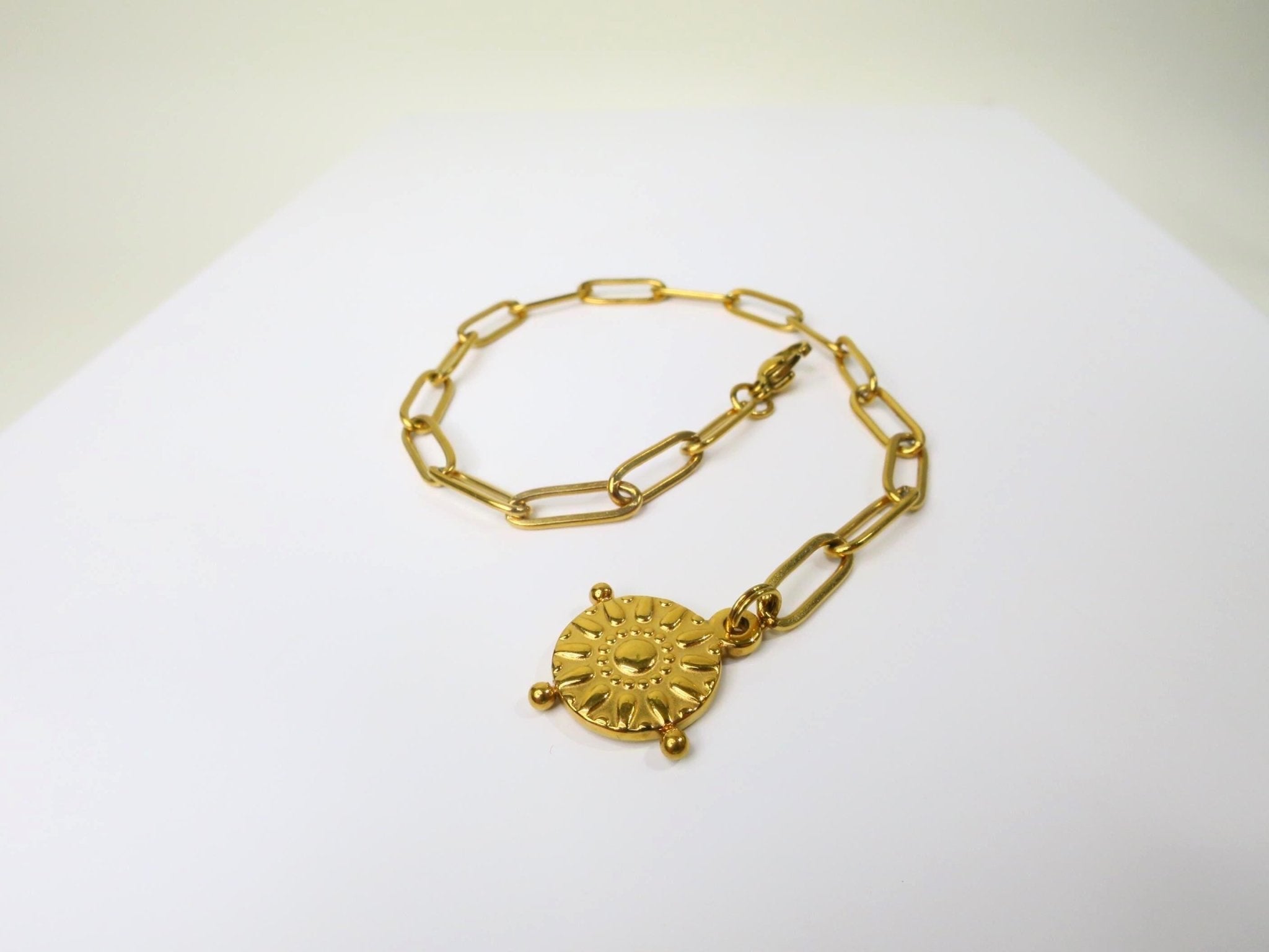 Edelstahl Paperclip Armband 18 Karat PVD Gold beschichteten Edelstahl Sonnen Anhänger