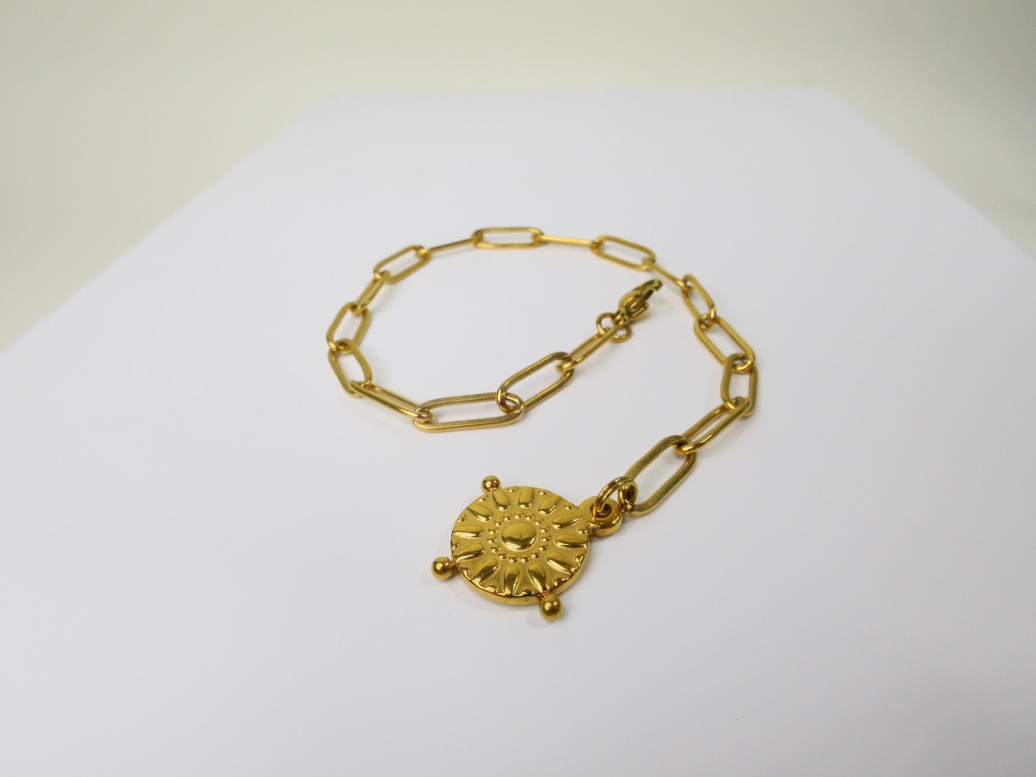 Edelstahl Paperclip Armband 18 Karat PVD Gold beschichteten Edelstahl Sonnen Anhänger