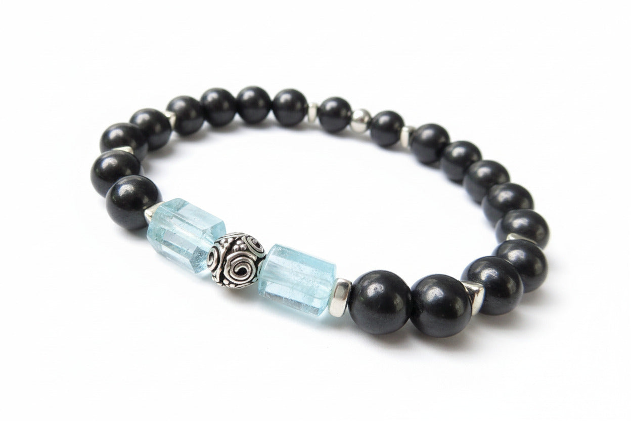 Edelstein Armband Aquamarin und Schungit für Männer