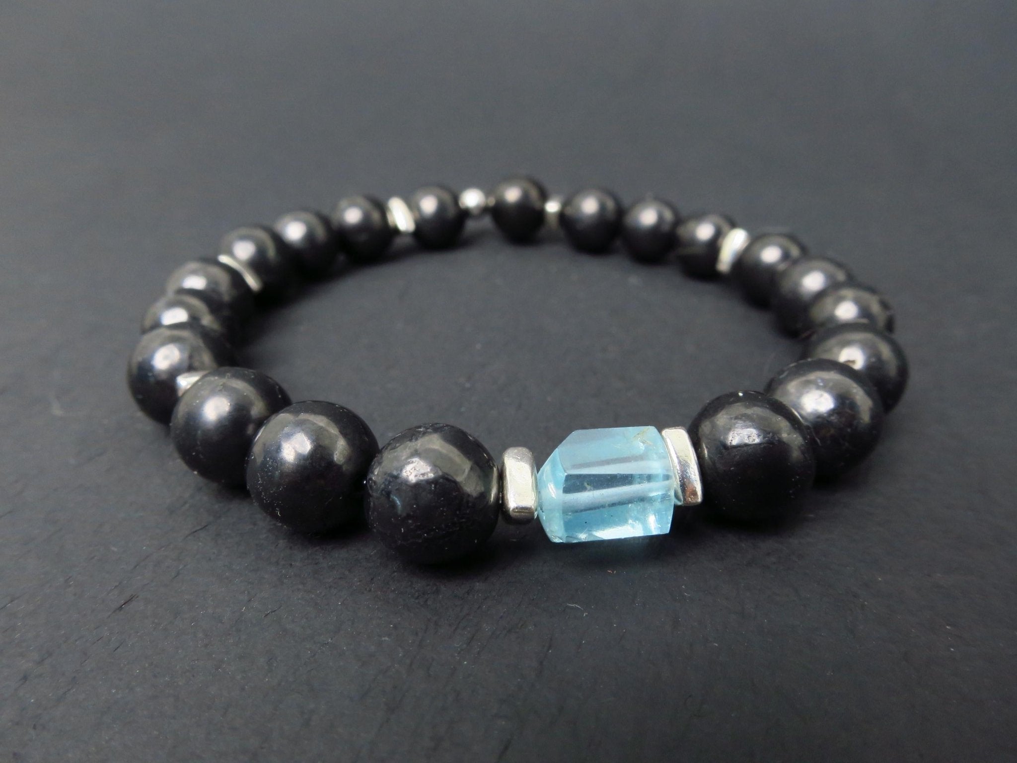 Edelstein Armband für Herren mit Schungit und Aquamarin