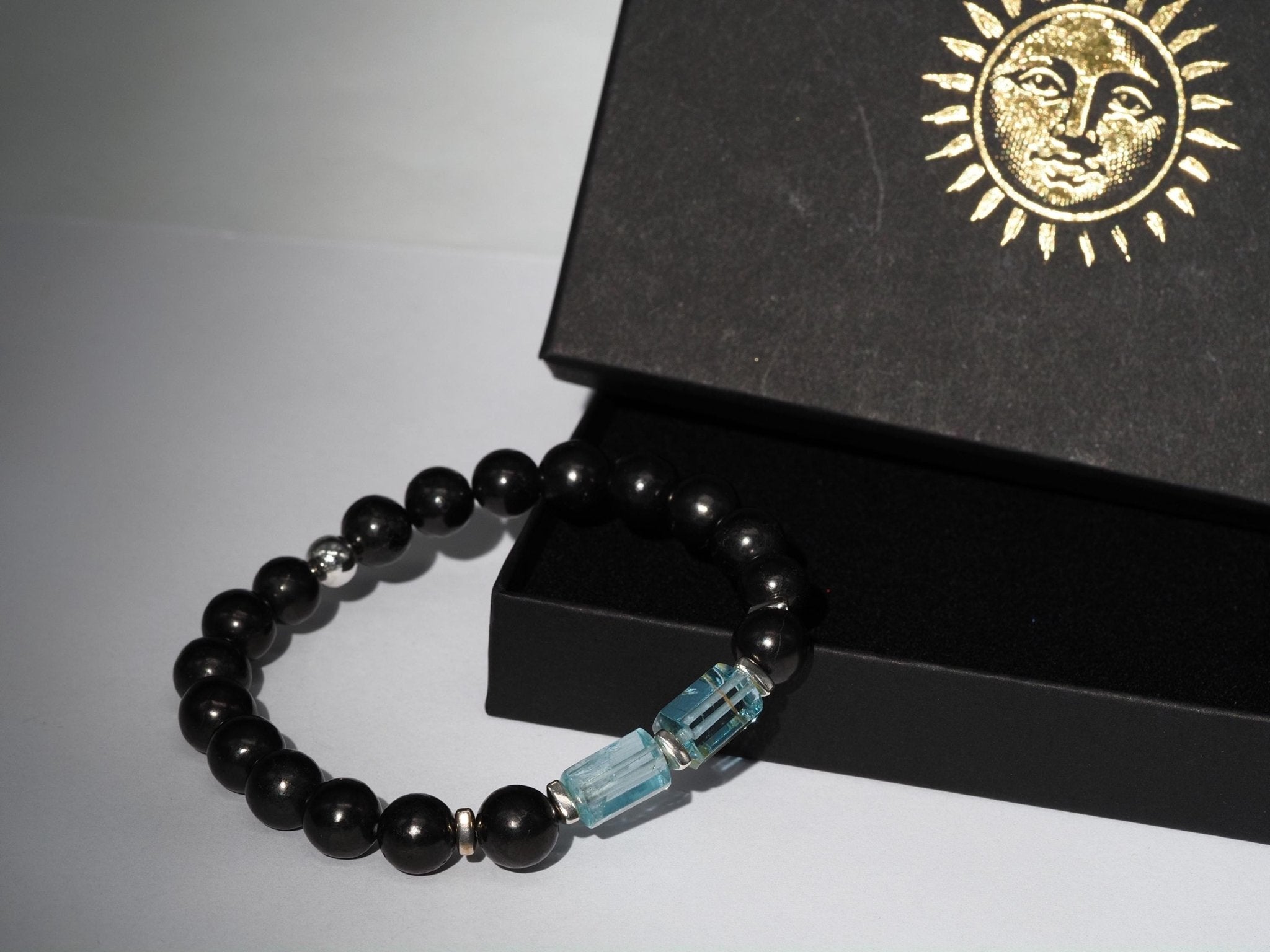 Edelstein Armband für Herren mit Schungit und Aquamarin