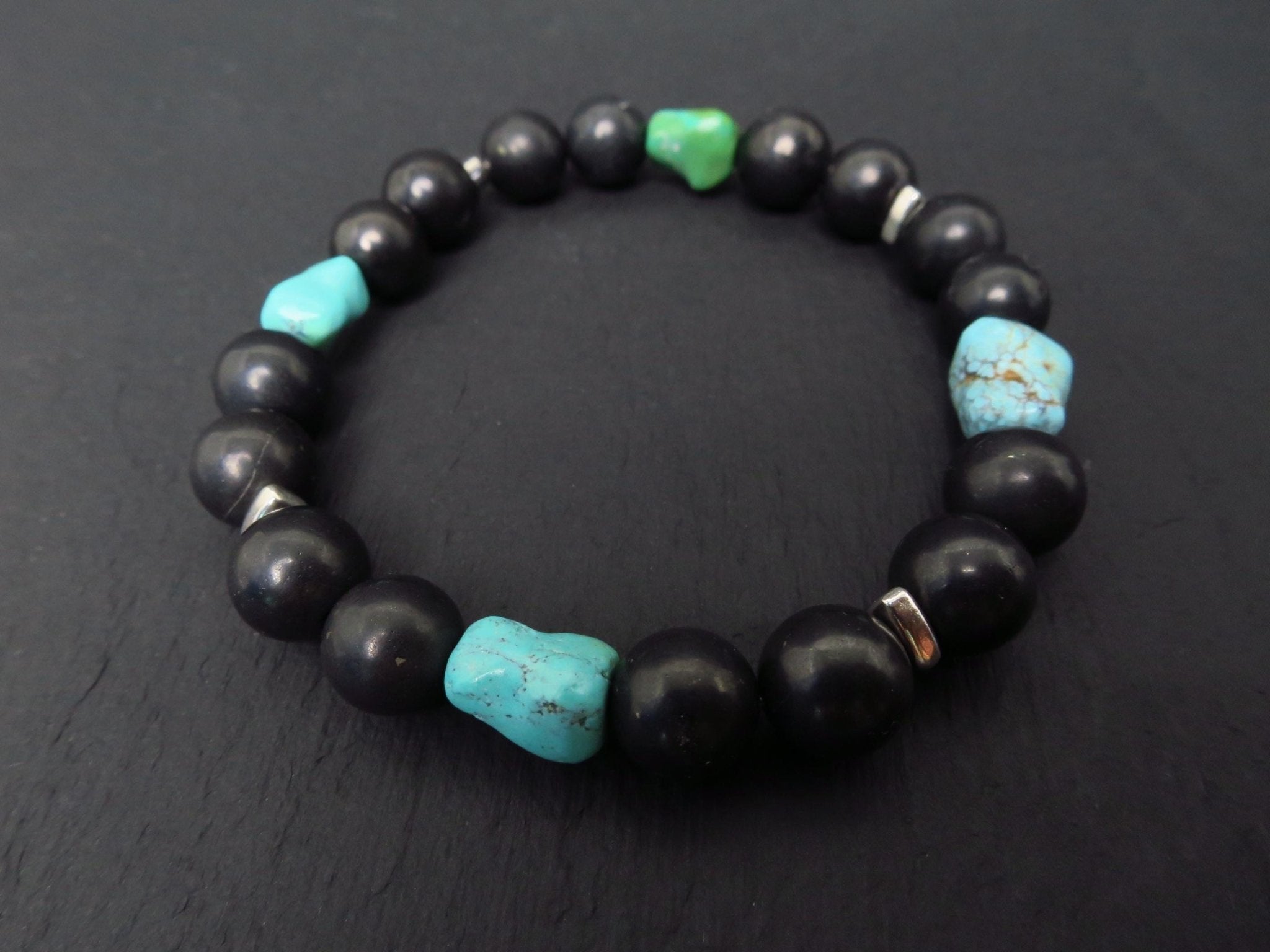 Edelstein Armband für Herren mit Schungit und Türkis