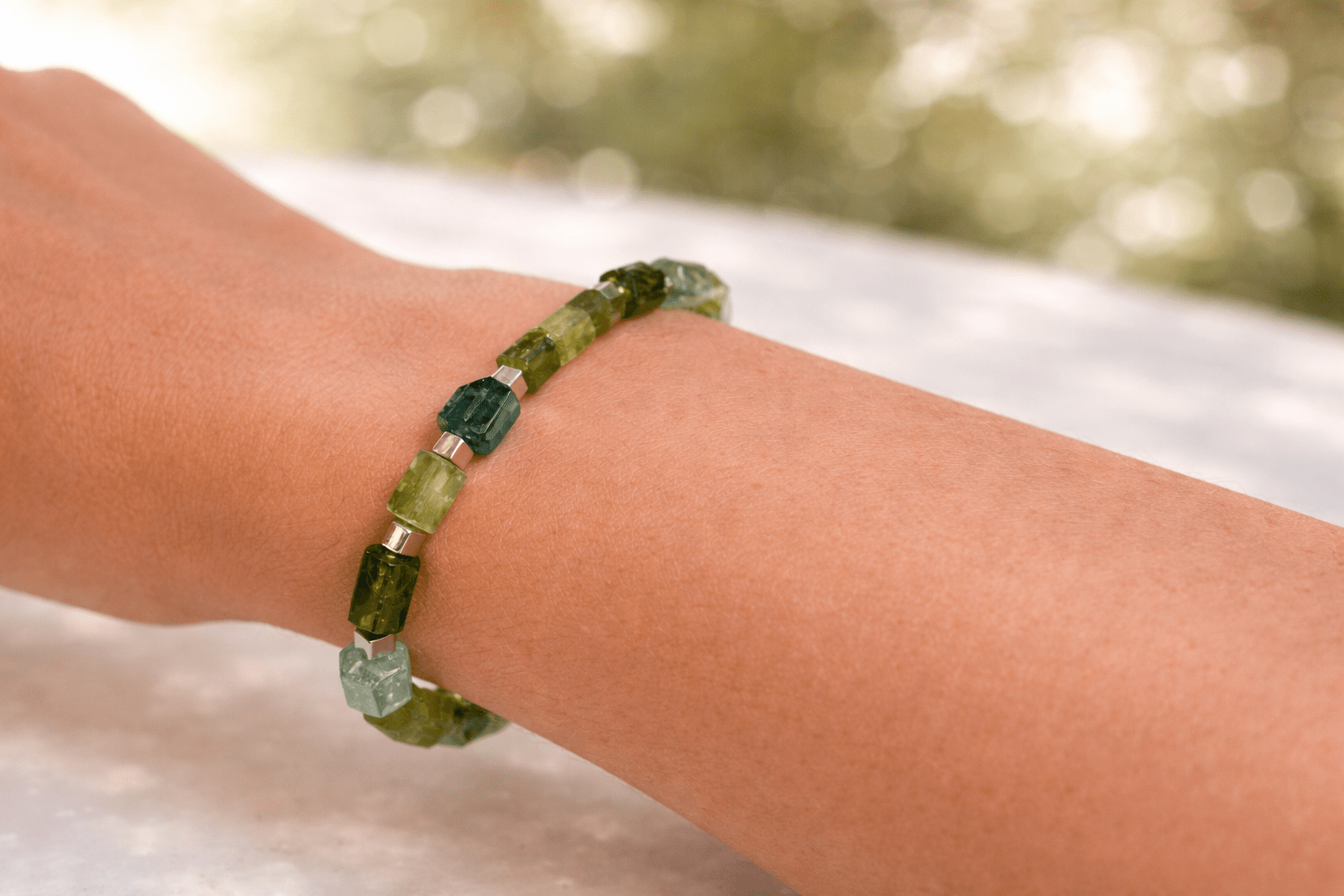 Exklusives grünes Turmalin Armband mit 925 Silber Unikat