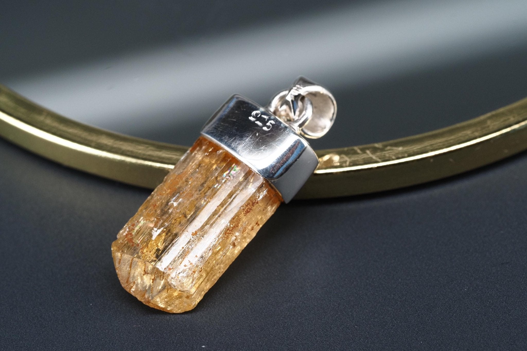 Gold Topas Anhänger Silber Brasilien 30,6mm Länge