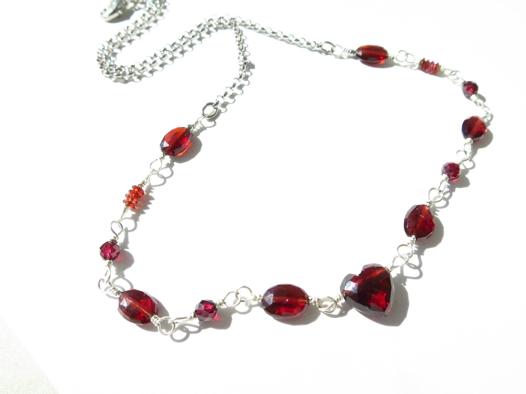 Granat Herz Kette Argentium Silber Edelstein Collier