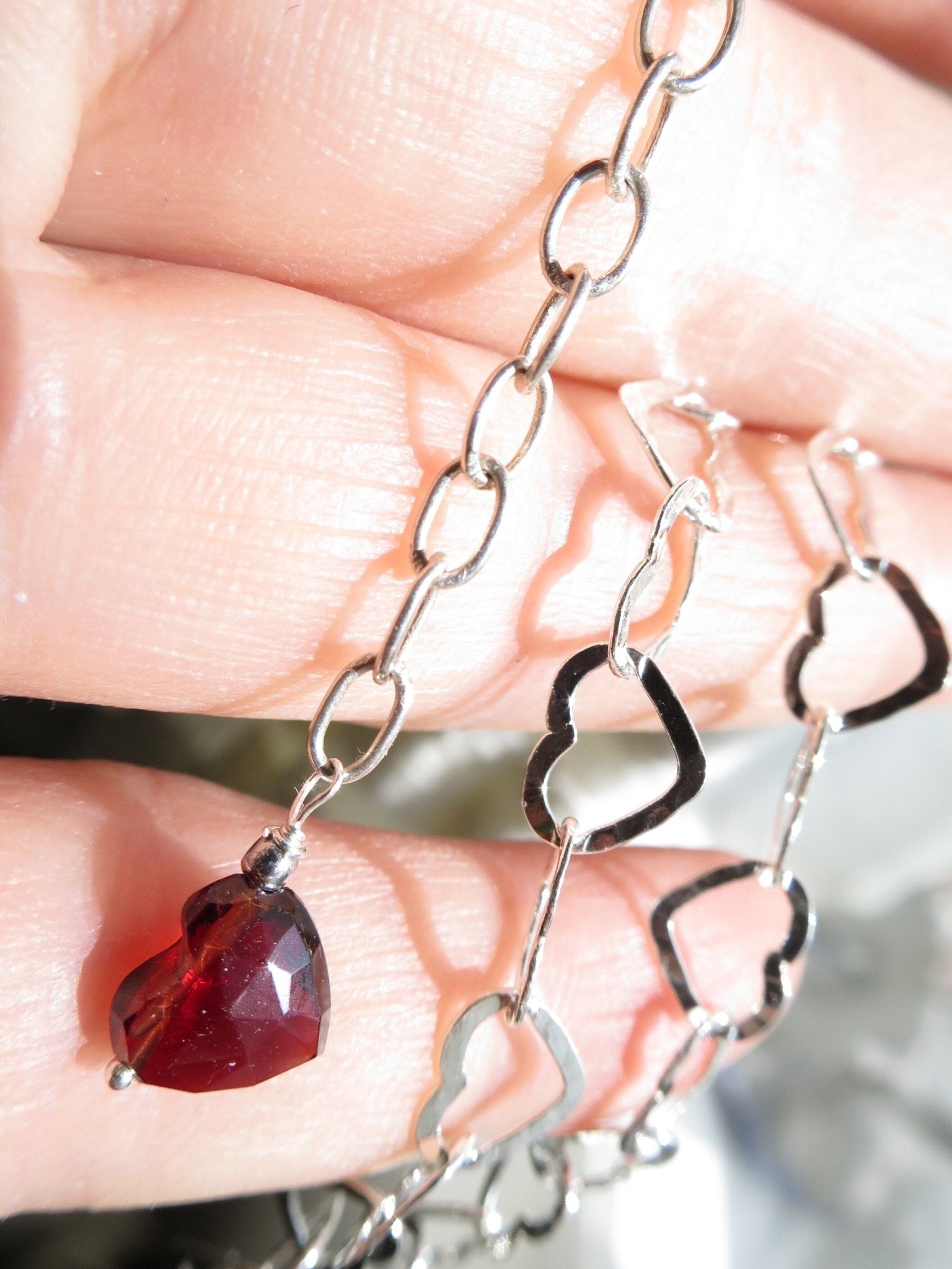 Granat Herz Kette Argentium Silber Edelstein Collier