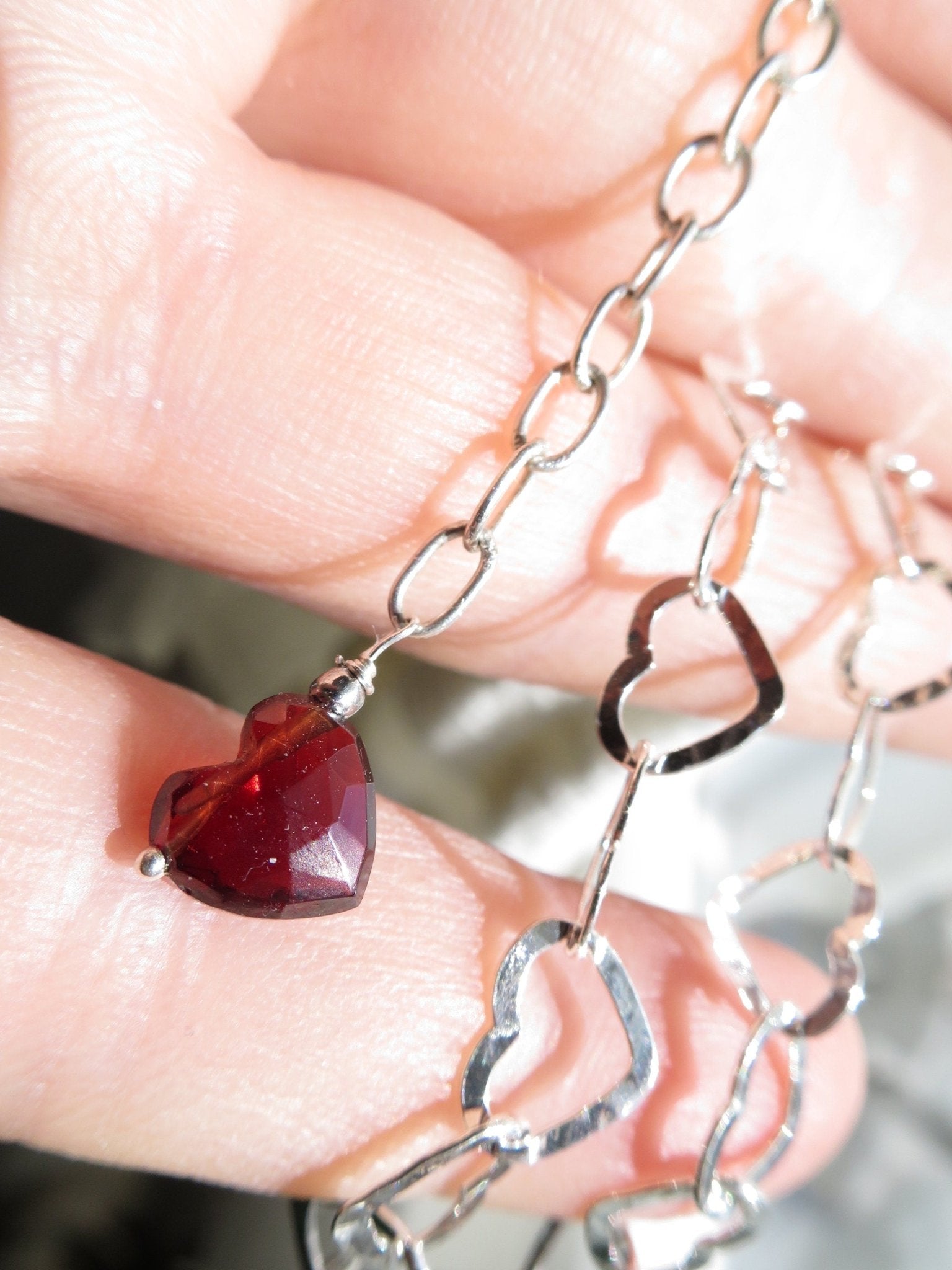 Granat Herz Kette Argentium Silber Edelstein Collier