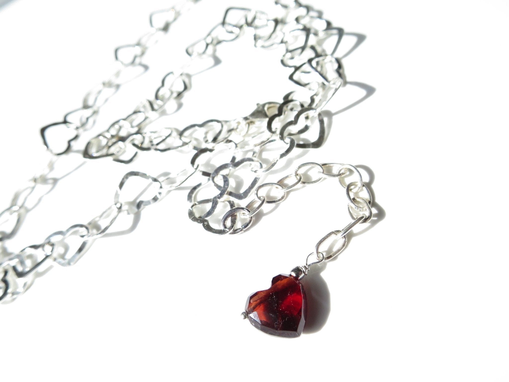 Granat Herz Kette Argentium Silber Edelstein Collier