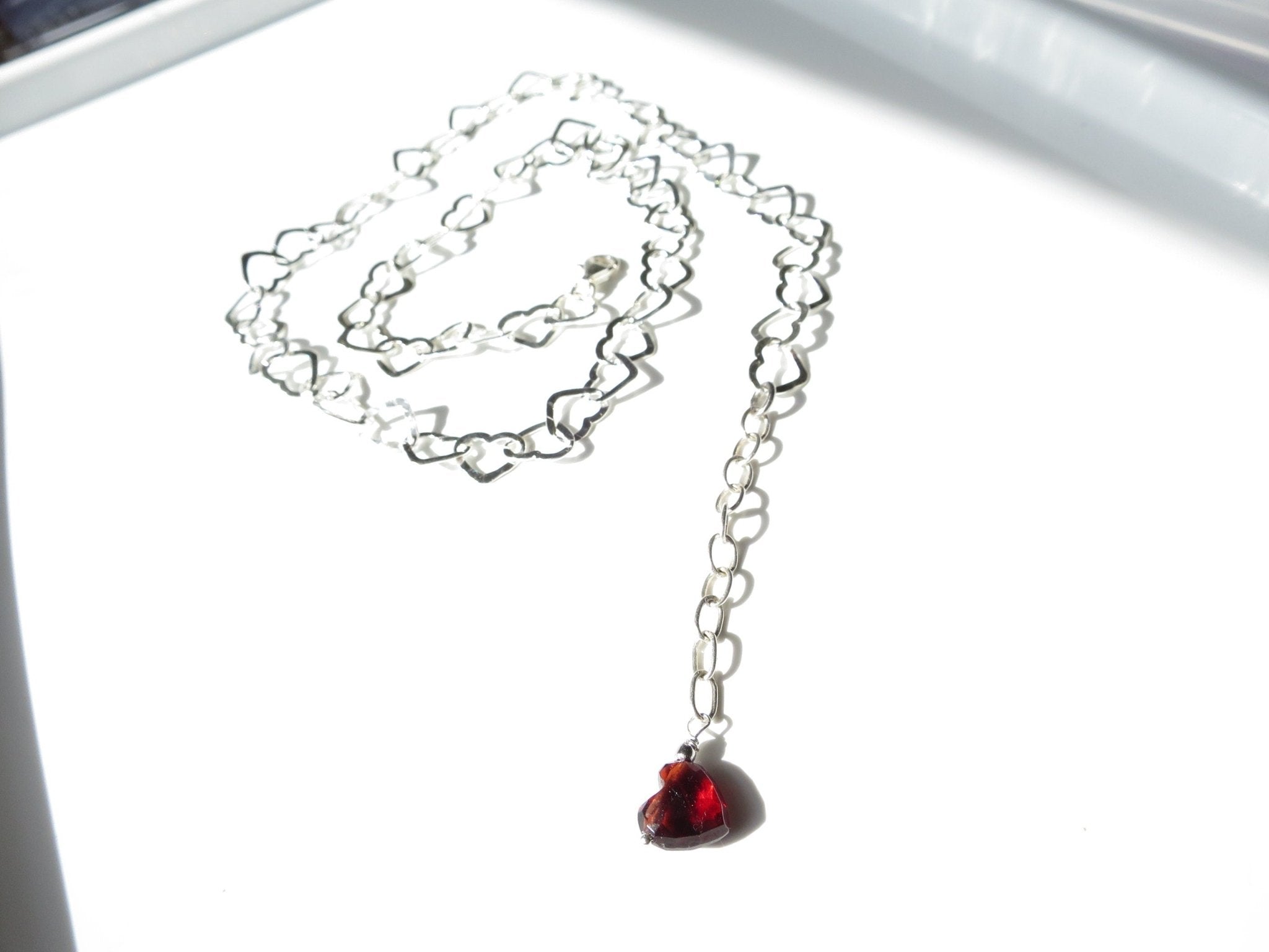 Granat Herz Kette Argentium Silber Edelstein Collier
