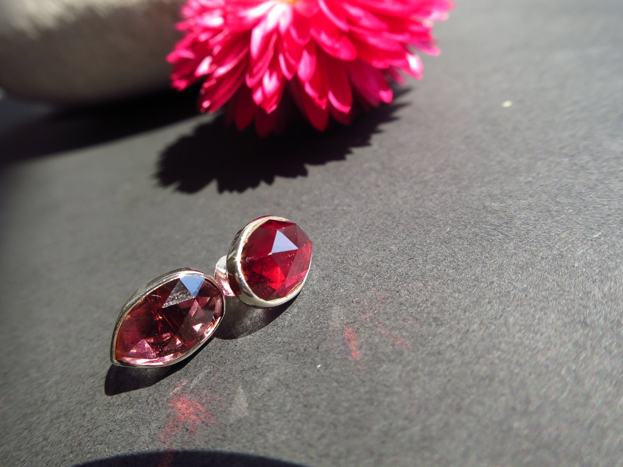 Granat Silber Ohrringe Ohrstecker Rose cut 925 Silber