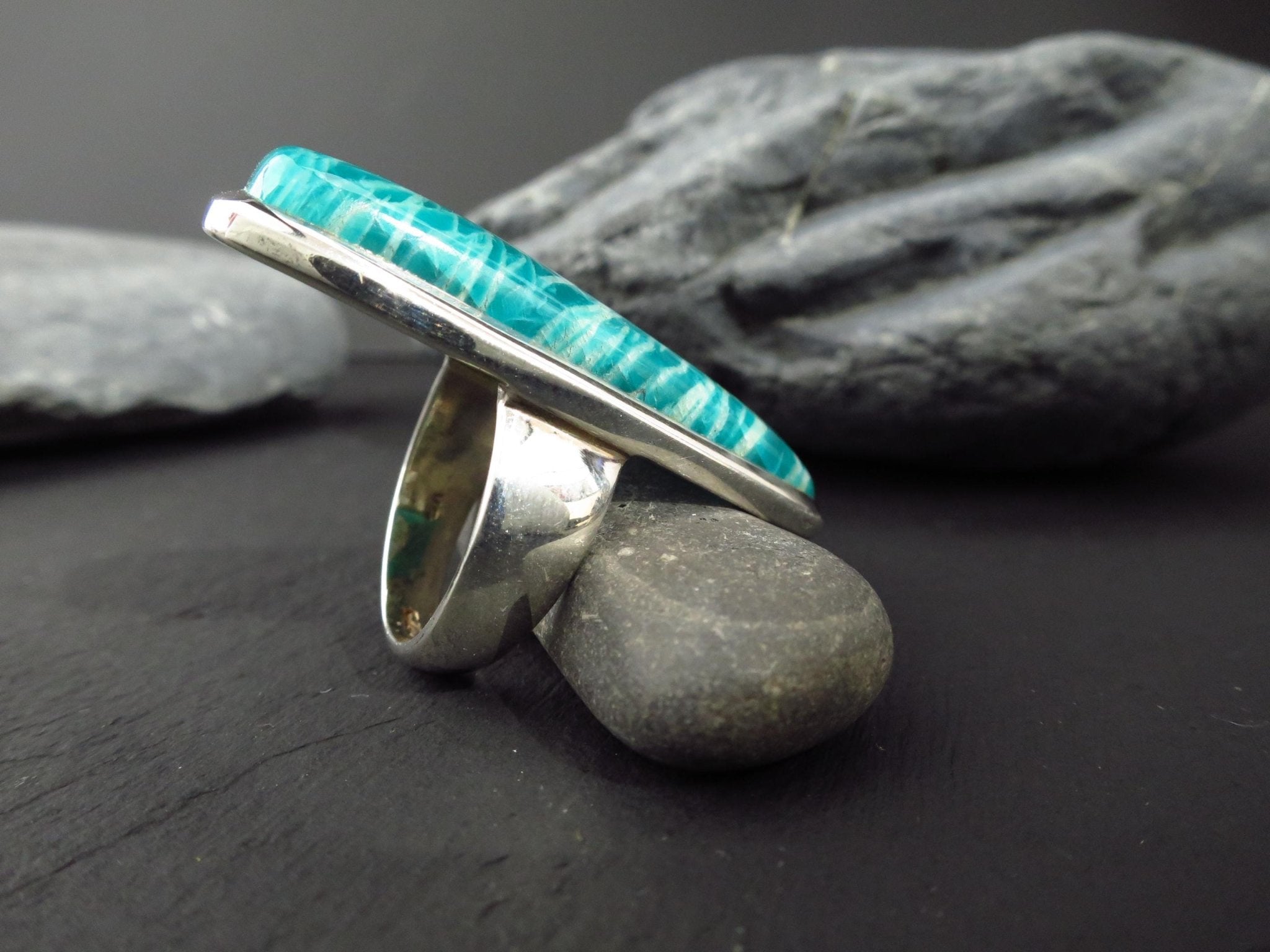 Grüner Amazonit Ring 925 Sterling Silber Edelsteinring