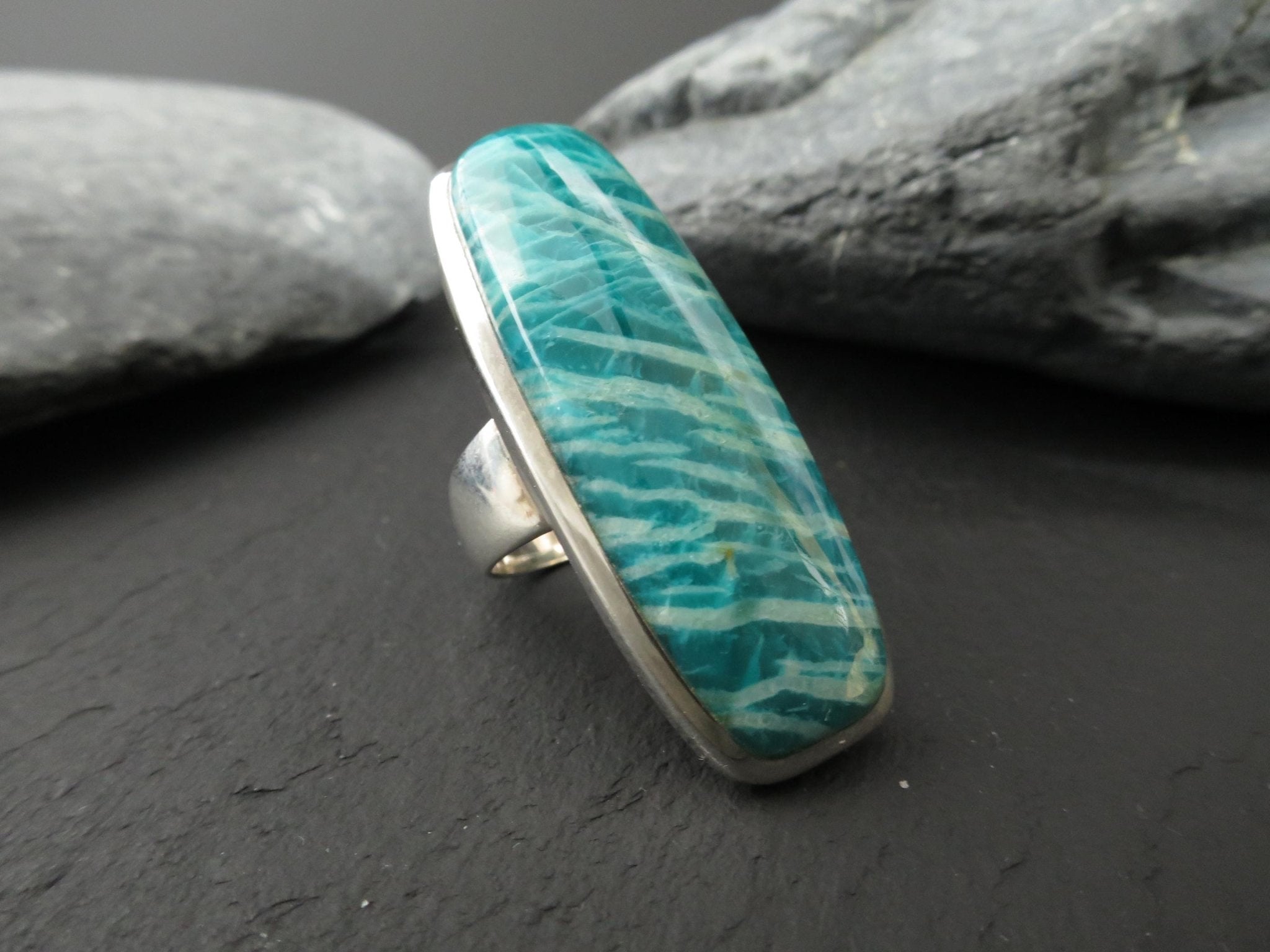 Grüner Amazonit Ring 925 Sterling Silber Edelsteinring