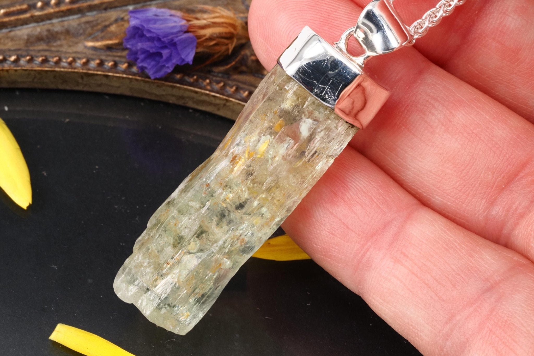 Heliodor Anhänger gelb Silber Brasilien 50mm Länge