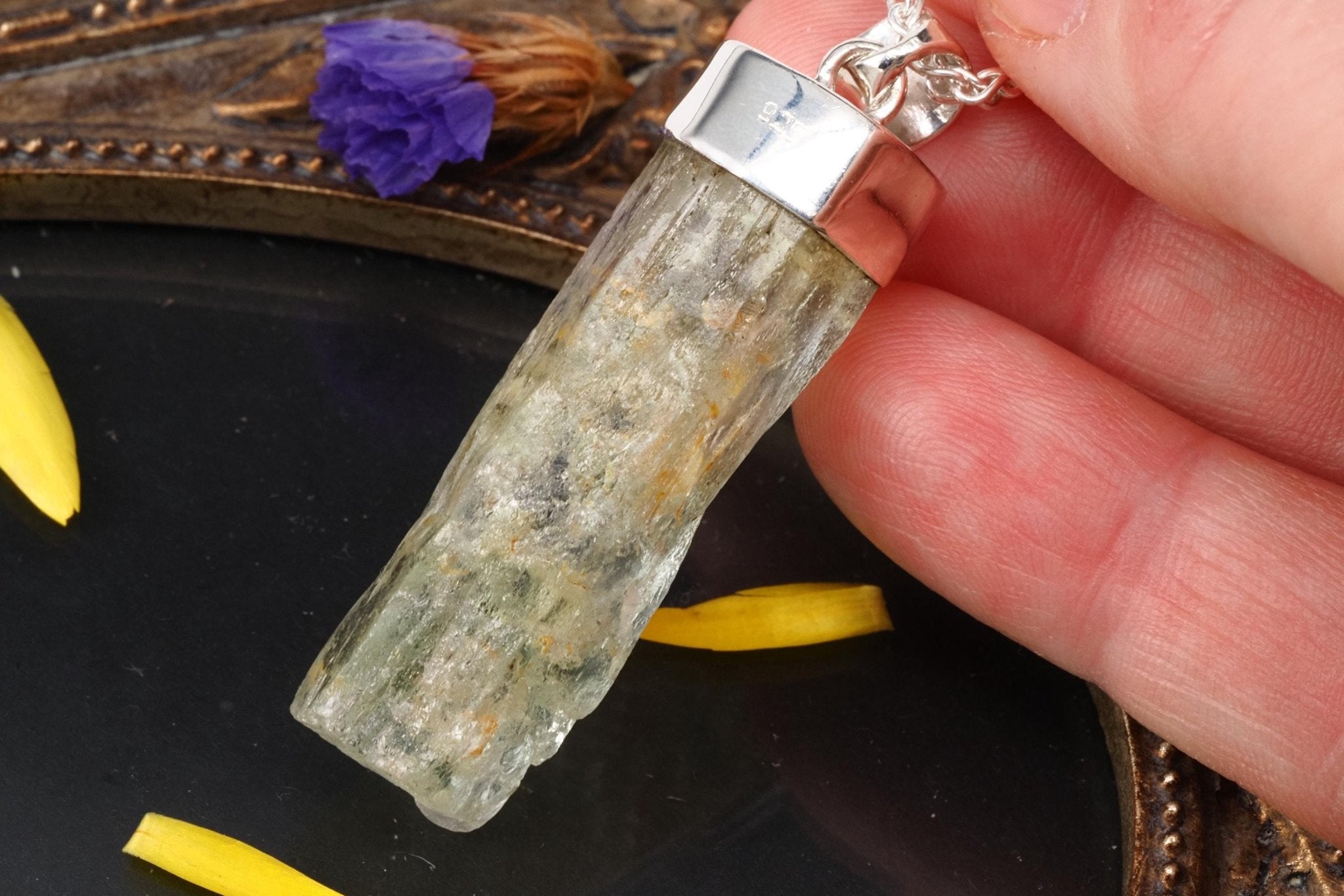 Heliodor Anhänger gelb Silber Brasilien 50mm Länge