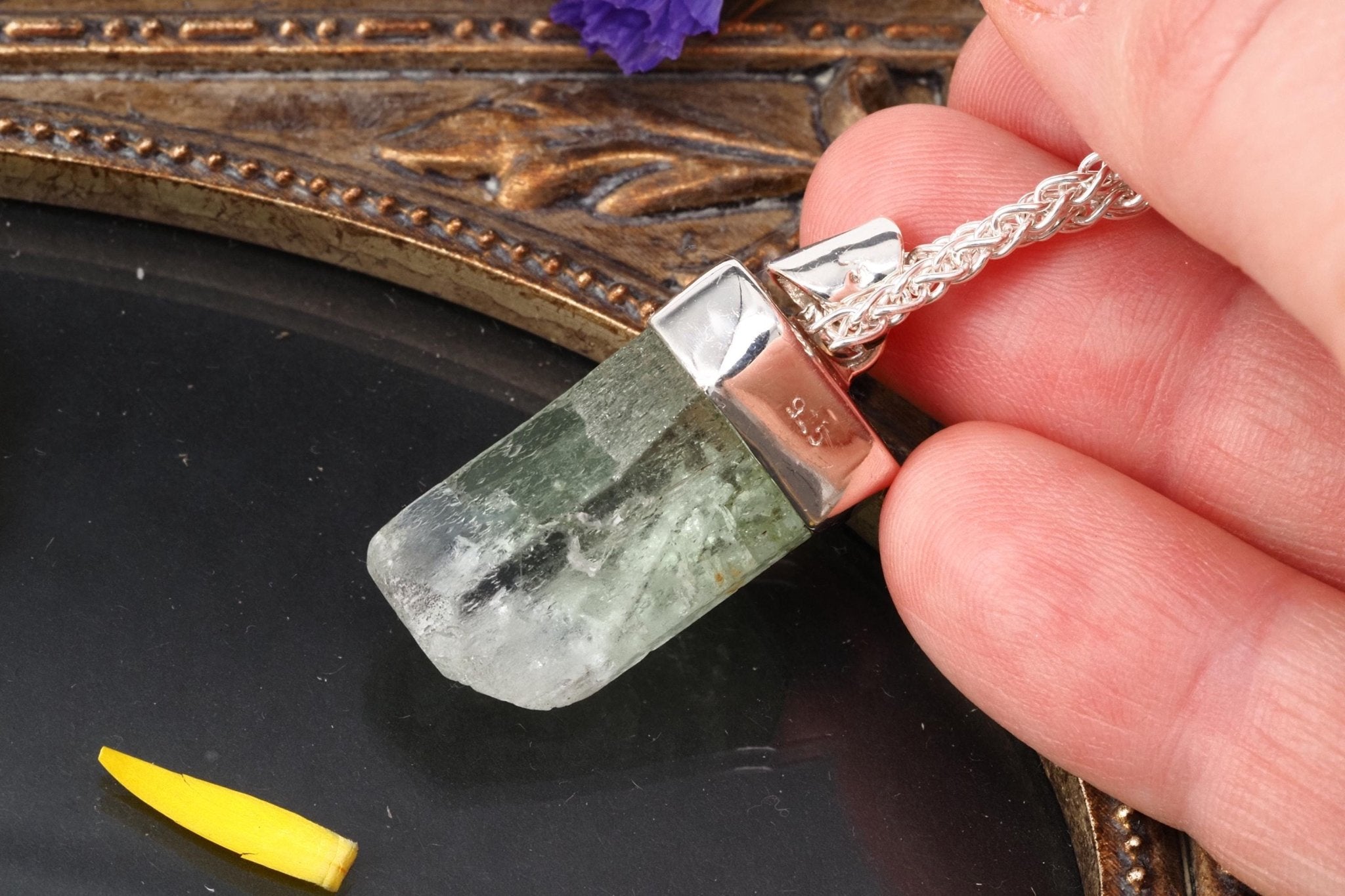 Heliodor Anhänger Silber Brasilien 33mm Länge mit Öse