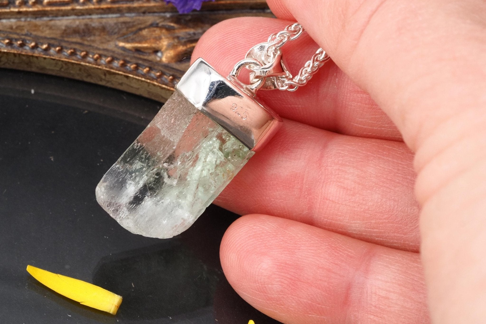 Heliodor Anhänger Silber Brasilien 33mm Länge mit Öse