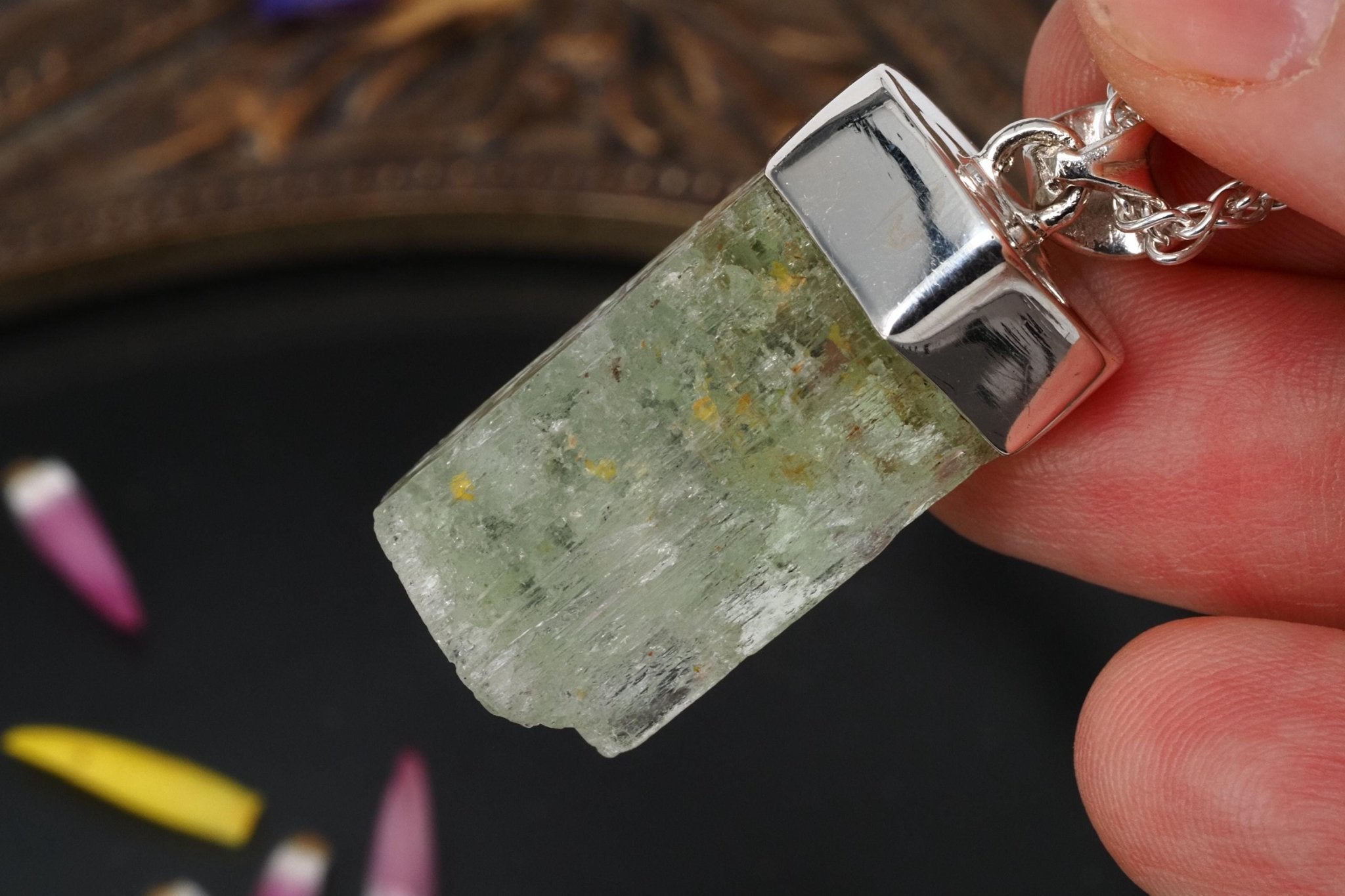 Heliodor Anhänger Silber Brasilien 37mm Länge mit Öse