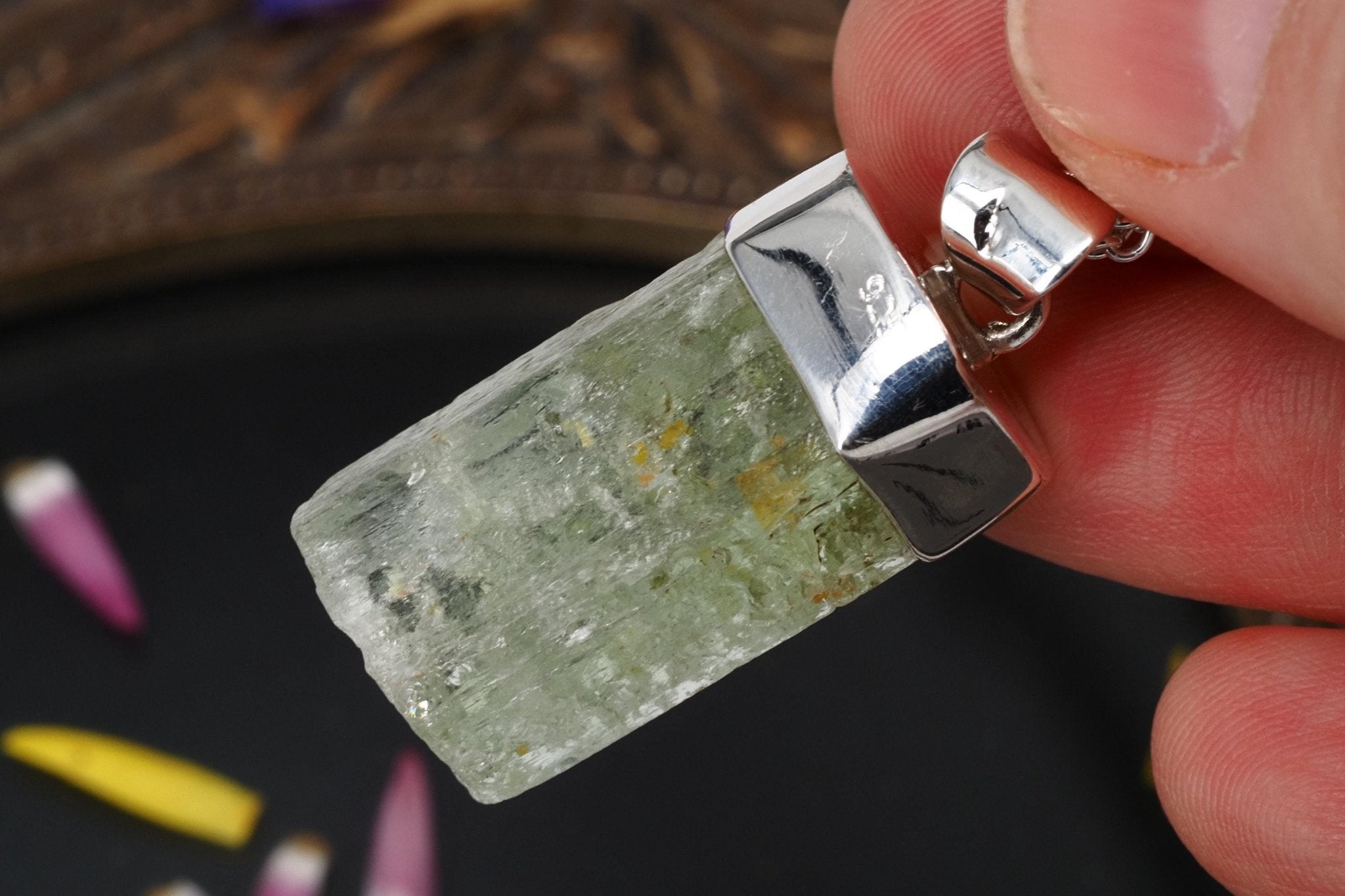 Heliodor Anhänger Silber Brasilien 37mm Länge mit Öse