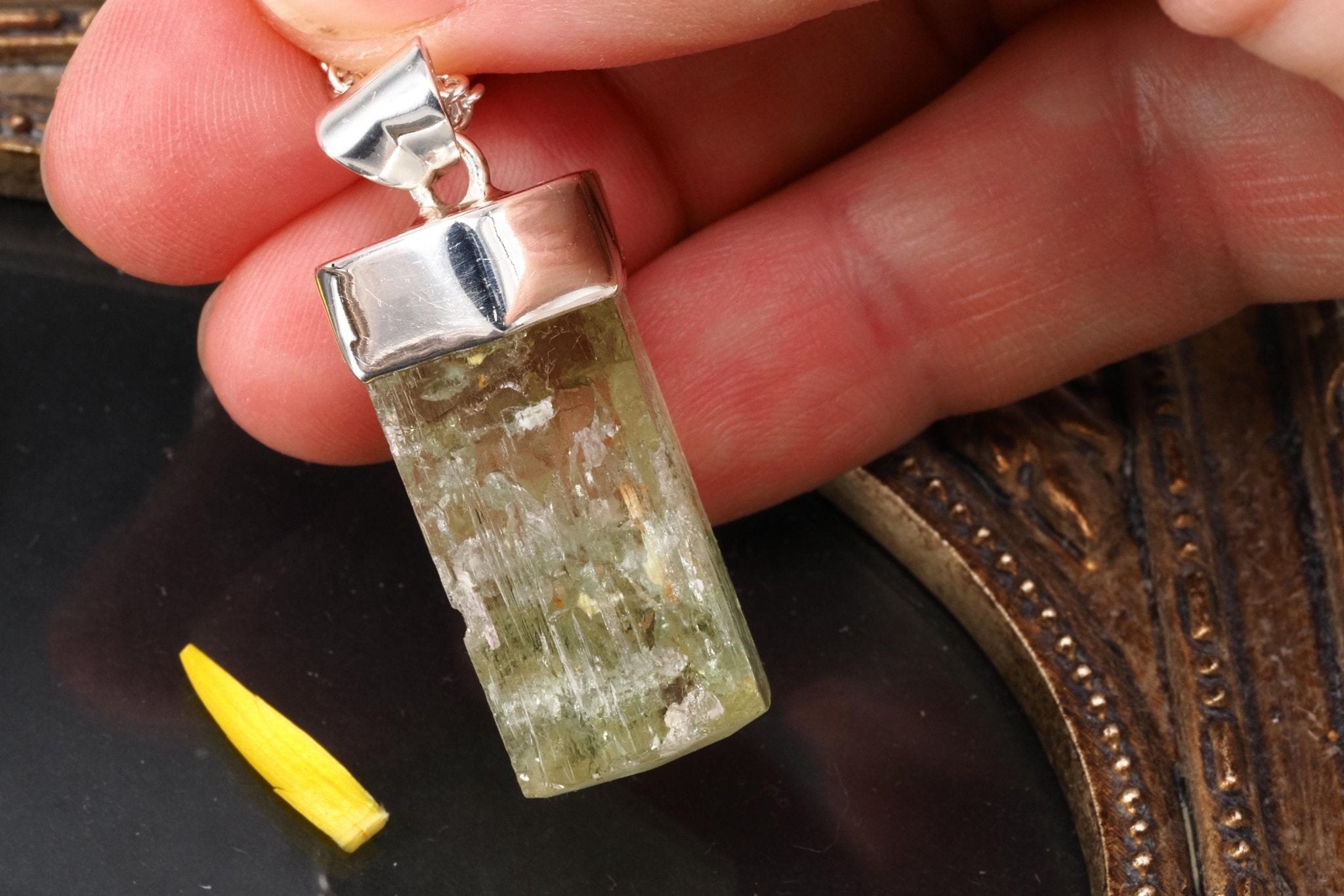 Heliodor Anhänger Silber Brasilien 37mm Länge mit Öse