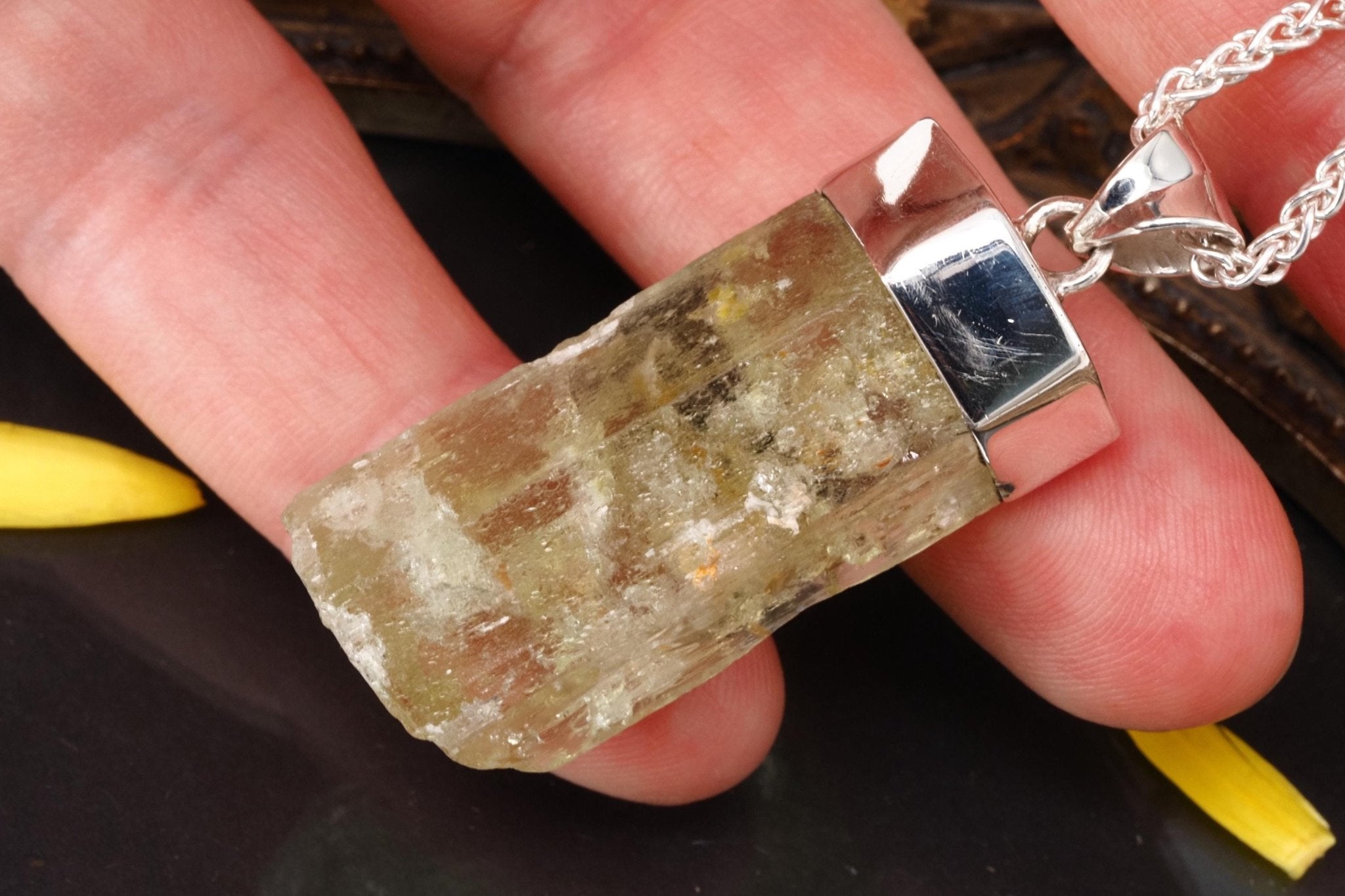 Heliodor Anhänger Silber Brasilien 43mm Länge mit Öse