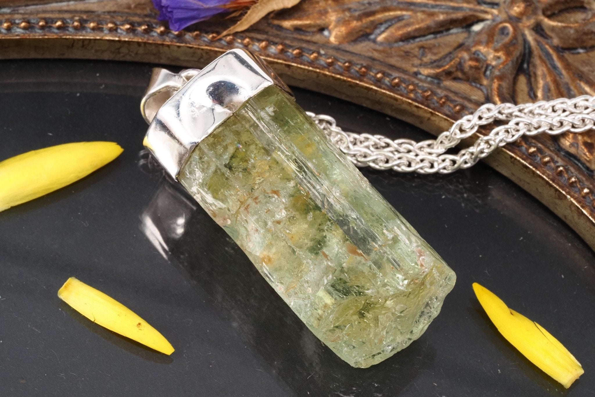 Heliodor Anhänger Silber Brasilien 43mm Länge mit Öse