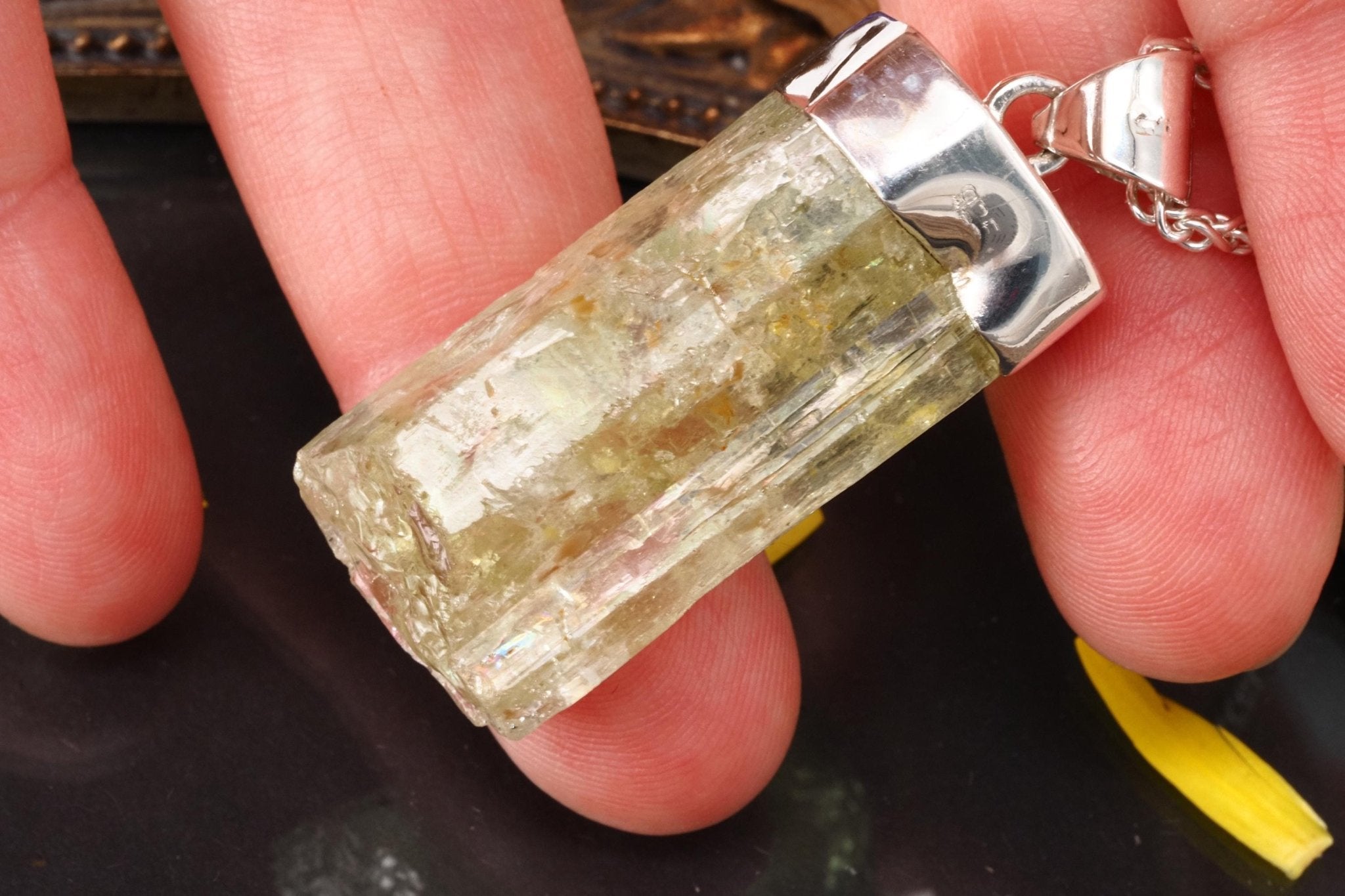 Heliodor Anhänger Silber Brasilien 43mm Länge mit Öse