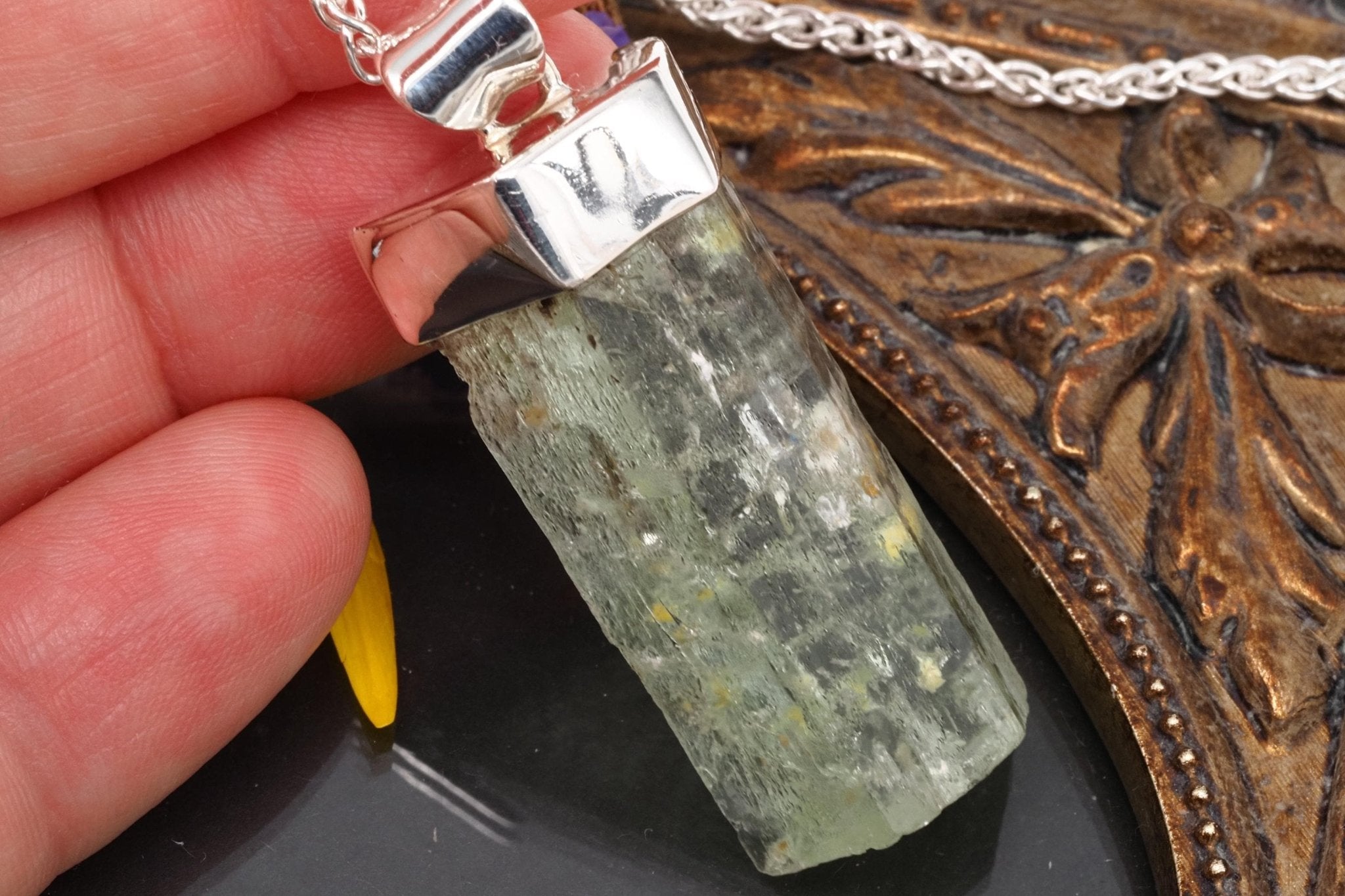 Heliodor Anhänger Silber Brasilien 44mm Länge mit Öse