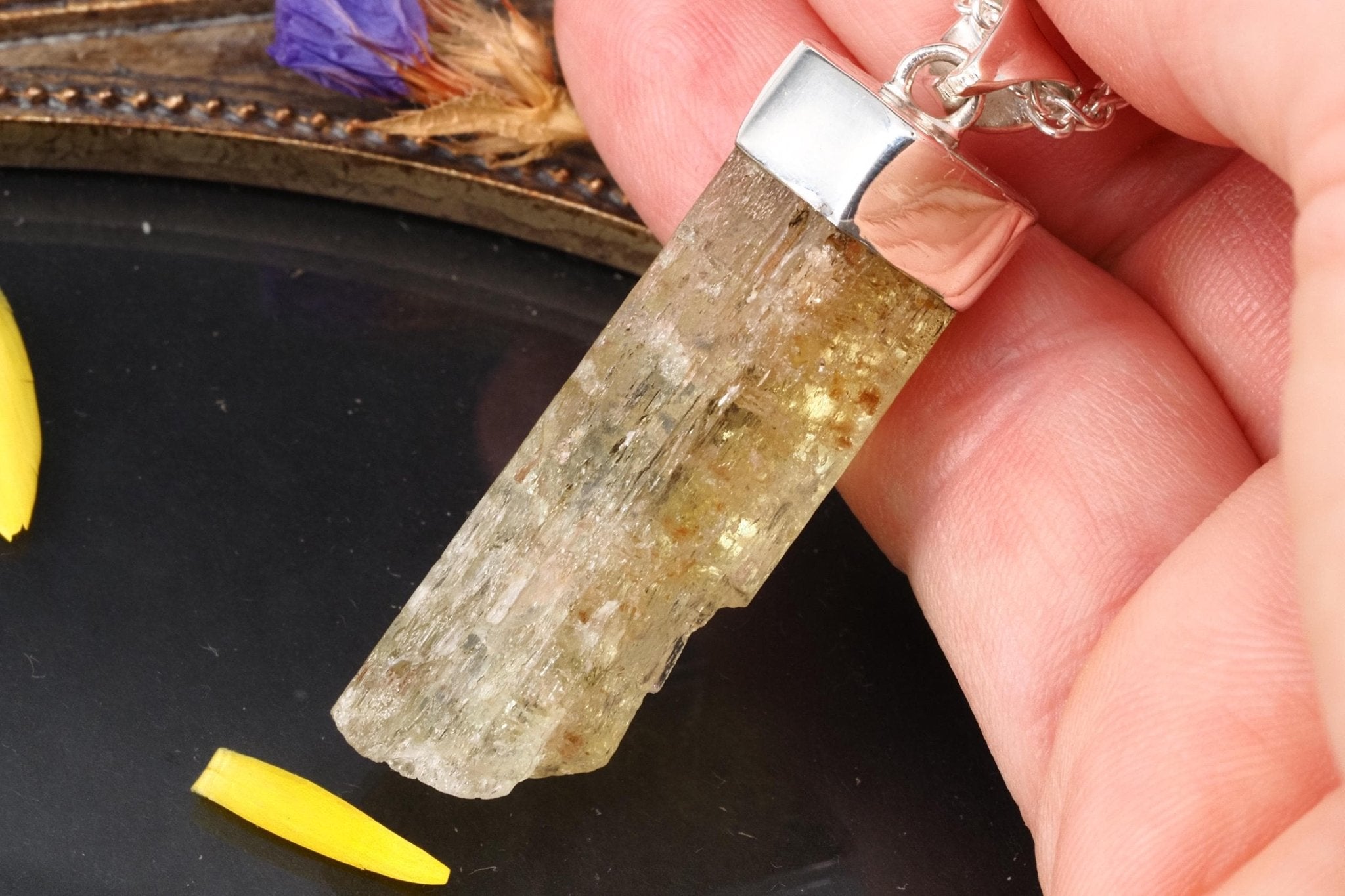 Heliodor Anhänger Silber Brasilien 50mm Länge mit Öse