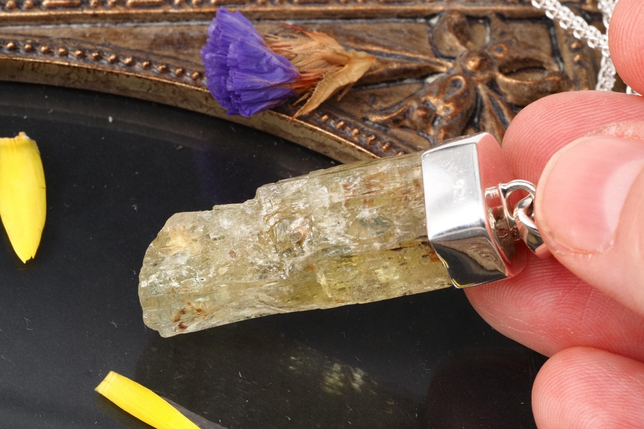 Heliodor Anhänger Silber Brasilien 50mm Länge mit Öse