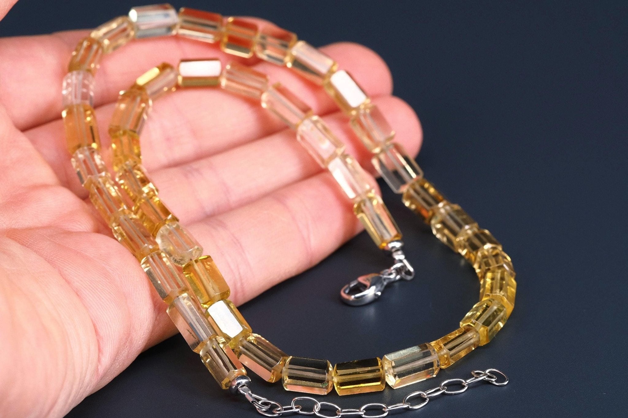 Heliodor Kette aus polierten Kristallen mit Silberverschluss