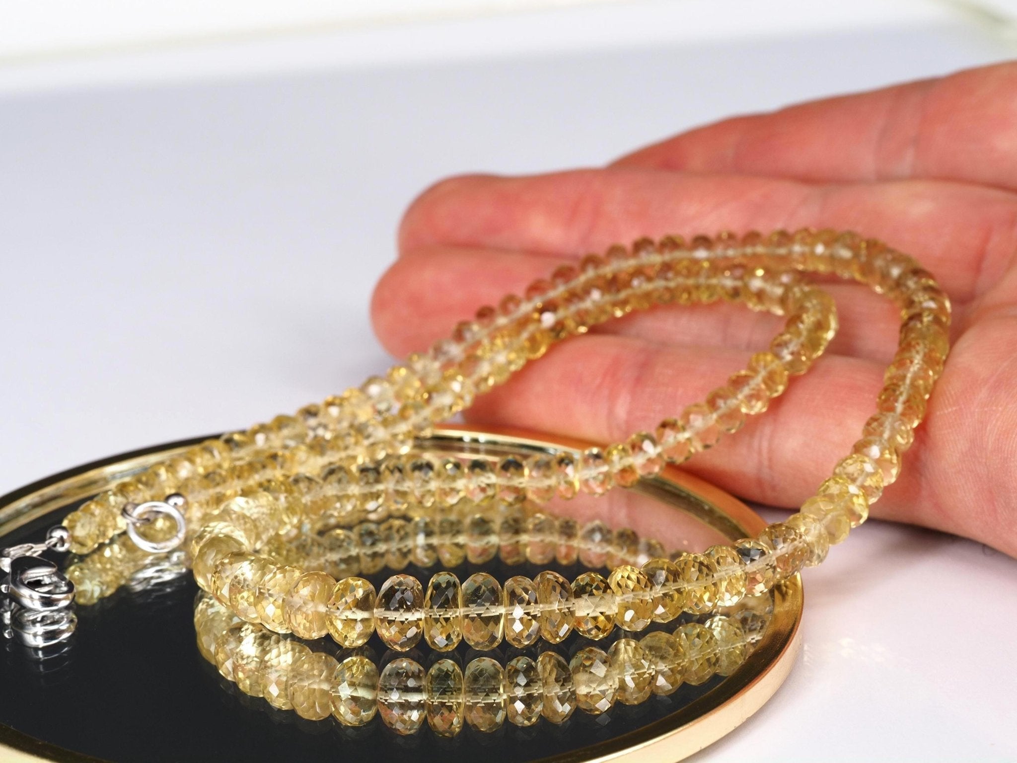 Heliodor Kette facettiert – hellgelber Goldberyll mit edlem Silberverschluss