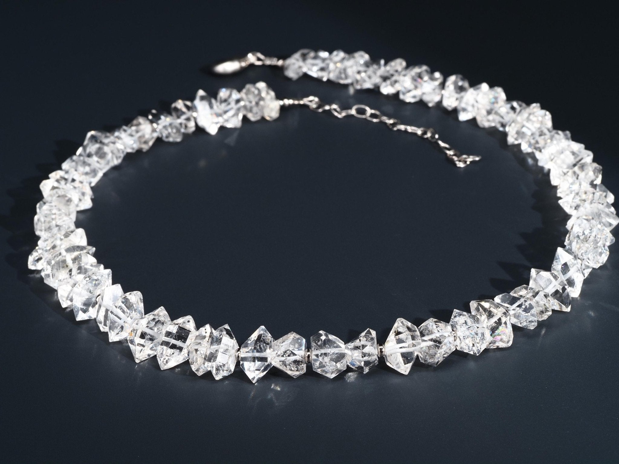 Herkimer Diamant Halskette – klare Doppelender Kristallkette aus Silber, hochwertiges Einzelstück
