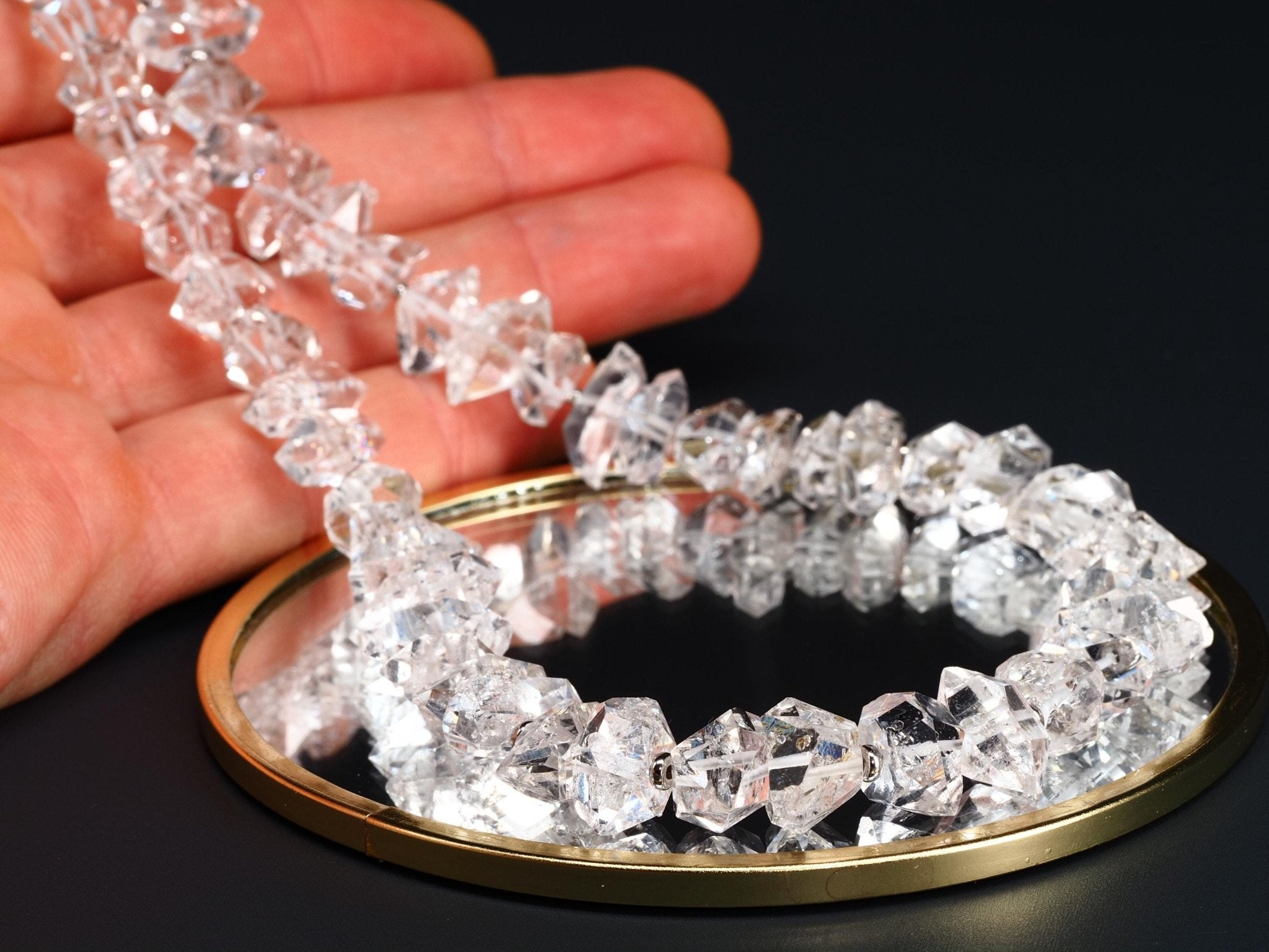 Herkimer Diamant Halskette – klare Doppelender Kristallkette aus Silber, hochwertiges Einzelstück