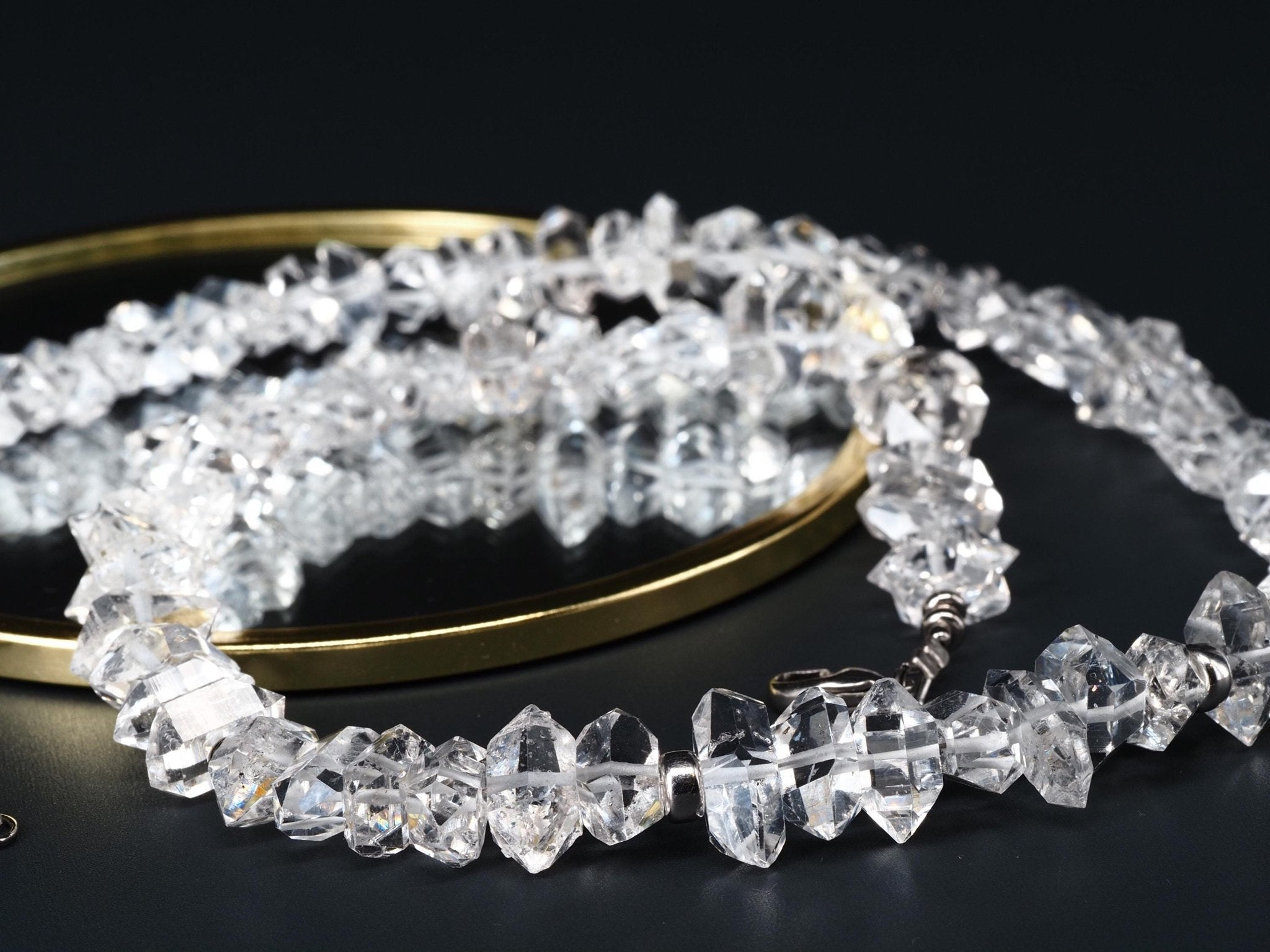 Herkimer Diamant Halskette – kristallklare Doppelender Quarz Kristalle mit Silber