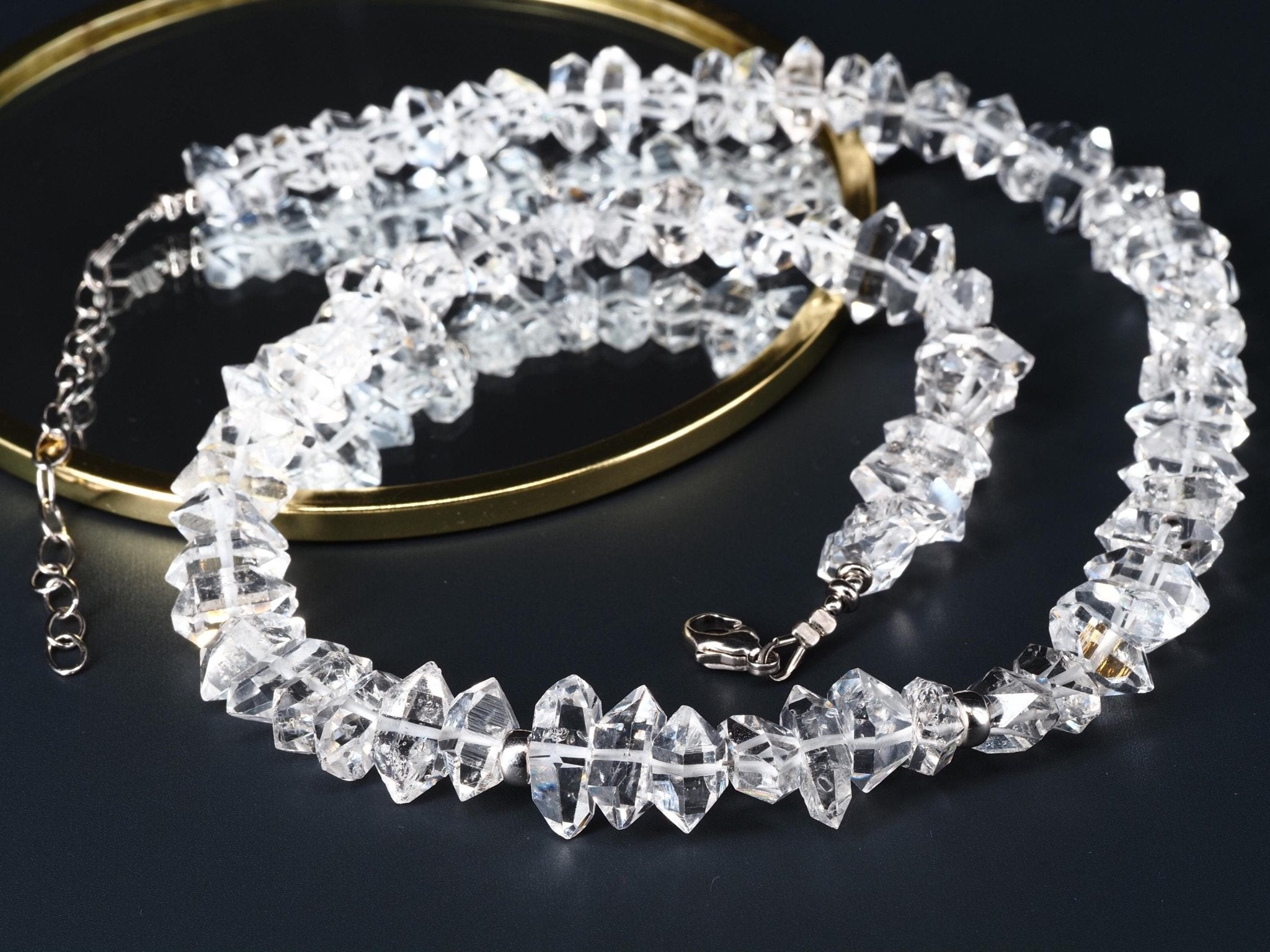 Herkimer Diamant Halskette – kristallklare Doppelender Quarz Kristalle mit Silber