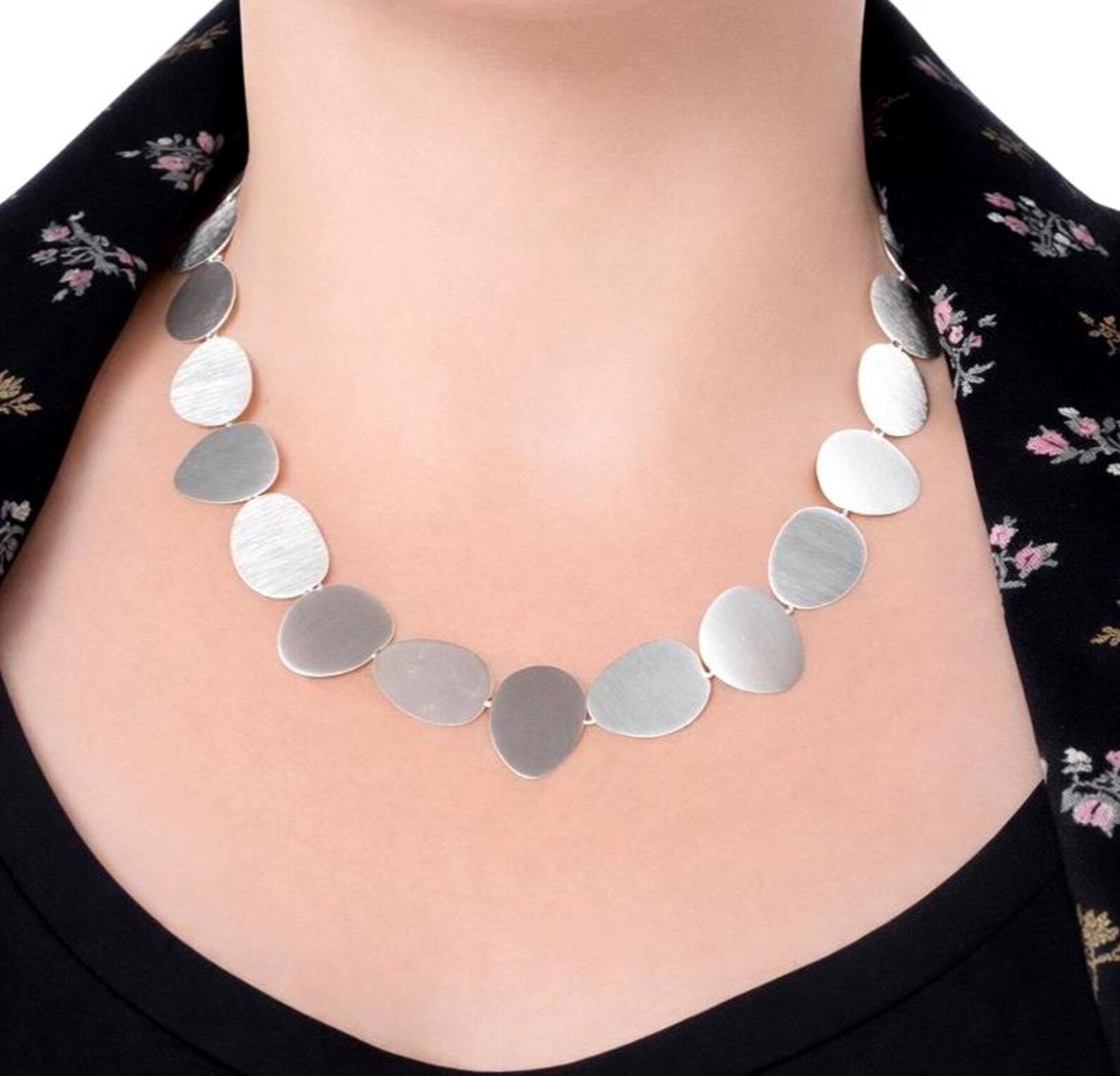 Sterling silver chain 44cm solid discs statement