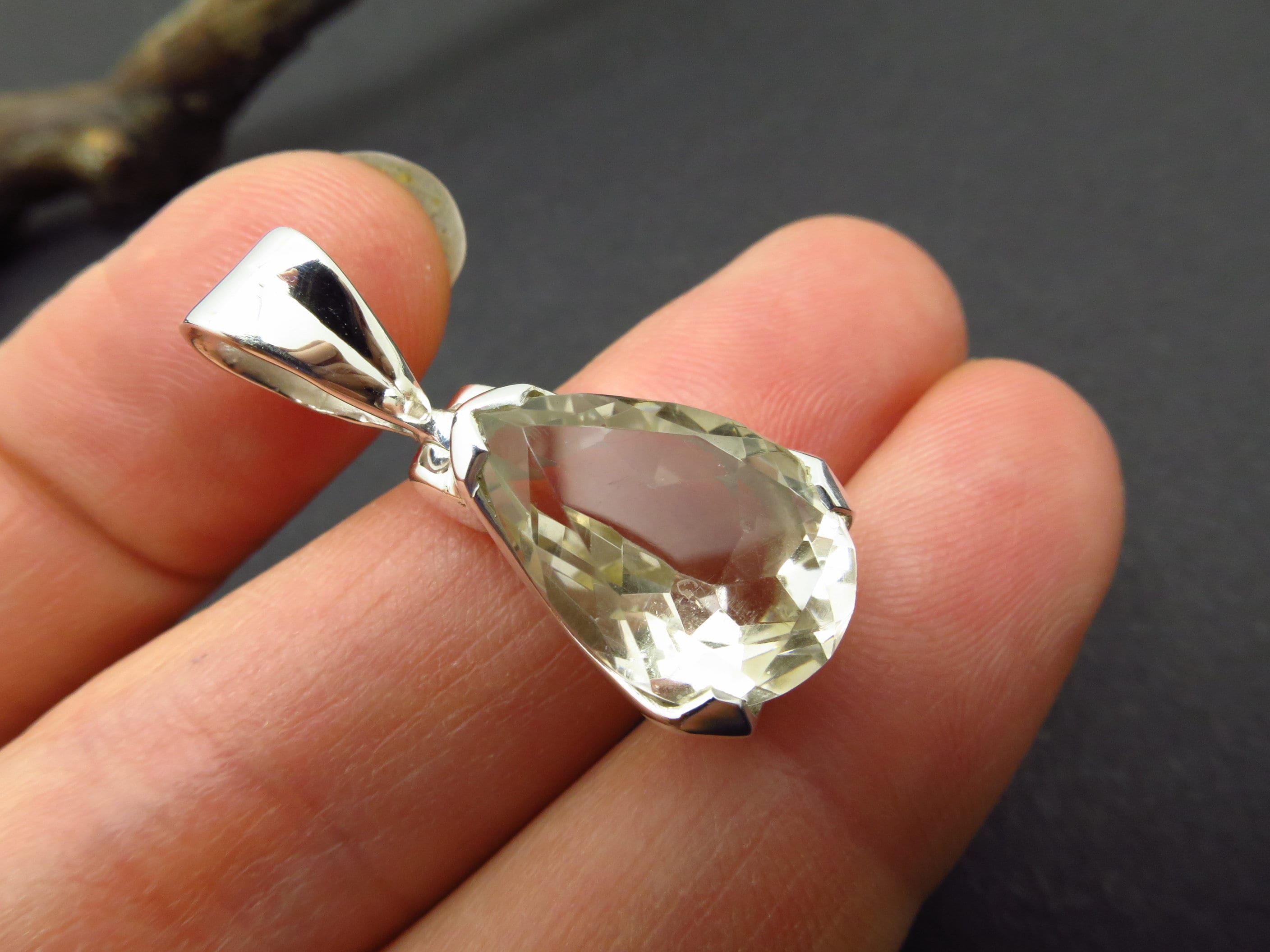 Citrin Anhänger gefasst in 925 Silber Natur Edelstein 29mm