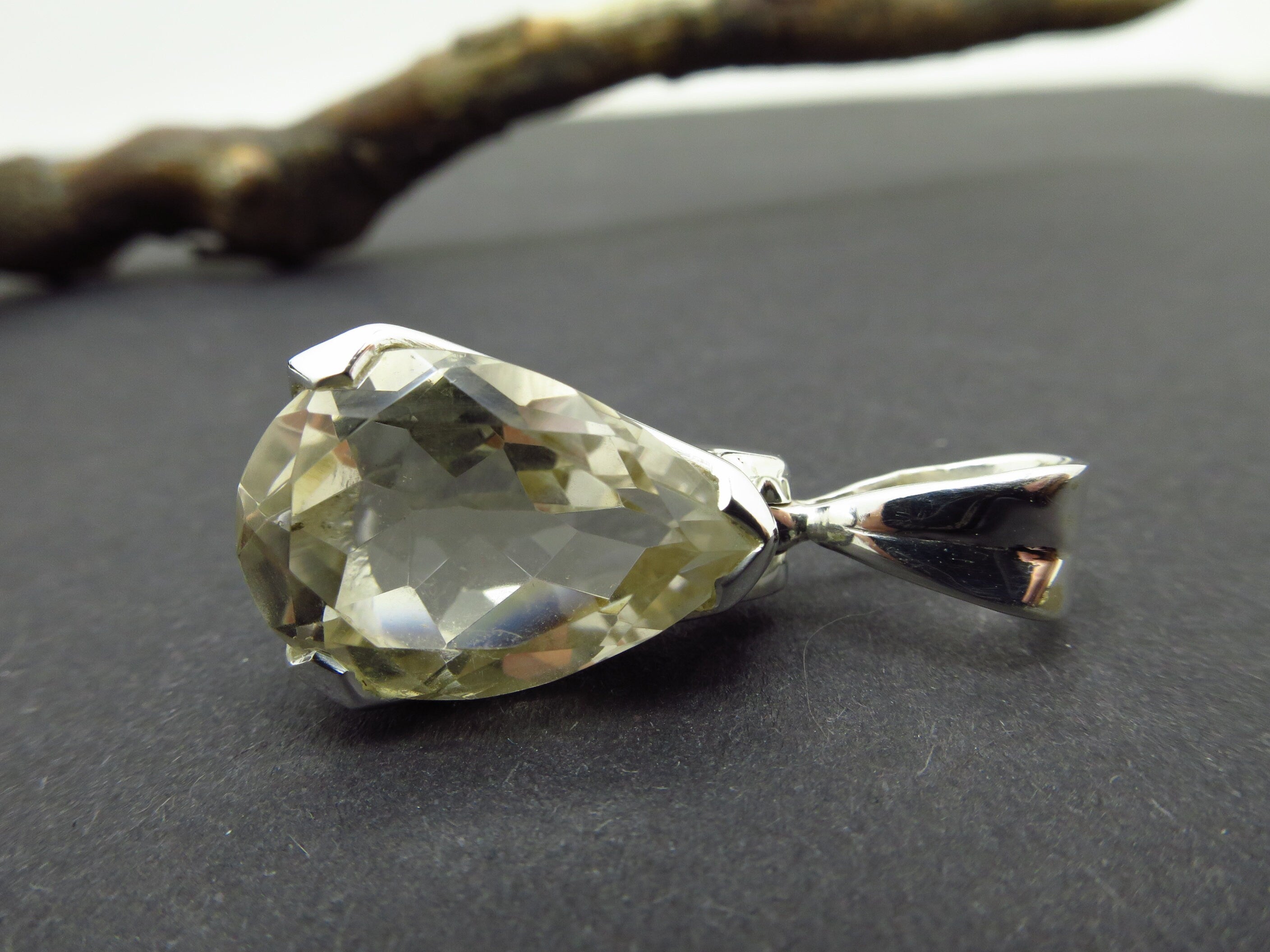 Citrin Anhänger gefasst in 925 Silber Natur Edelstein 29mm