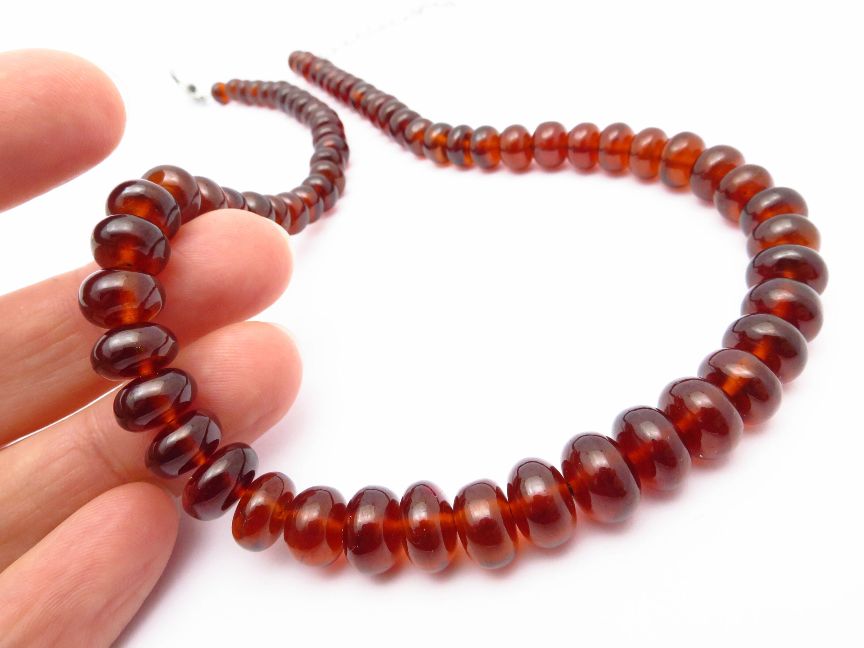 Hessonit Granat Kette aus großen Edelstein Perlen