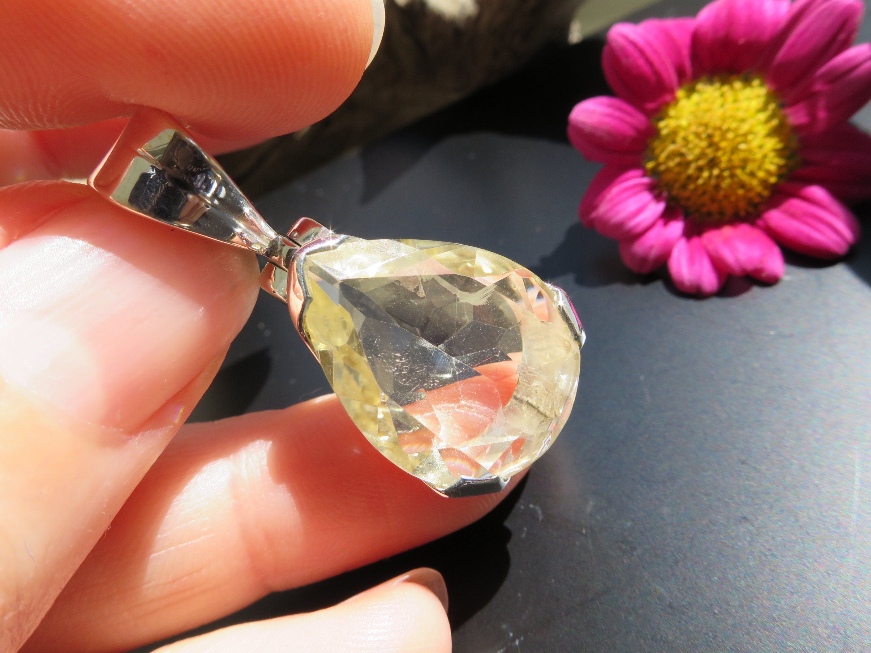 Citrin Anhänger unbehandelt Natur Edelstein in 925 Silber