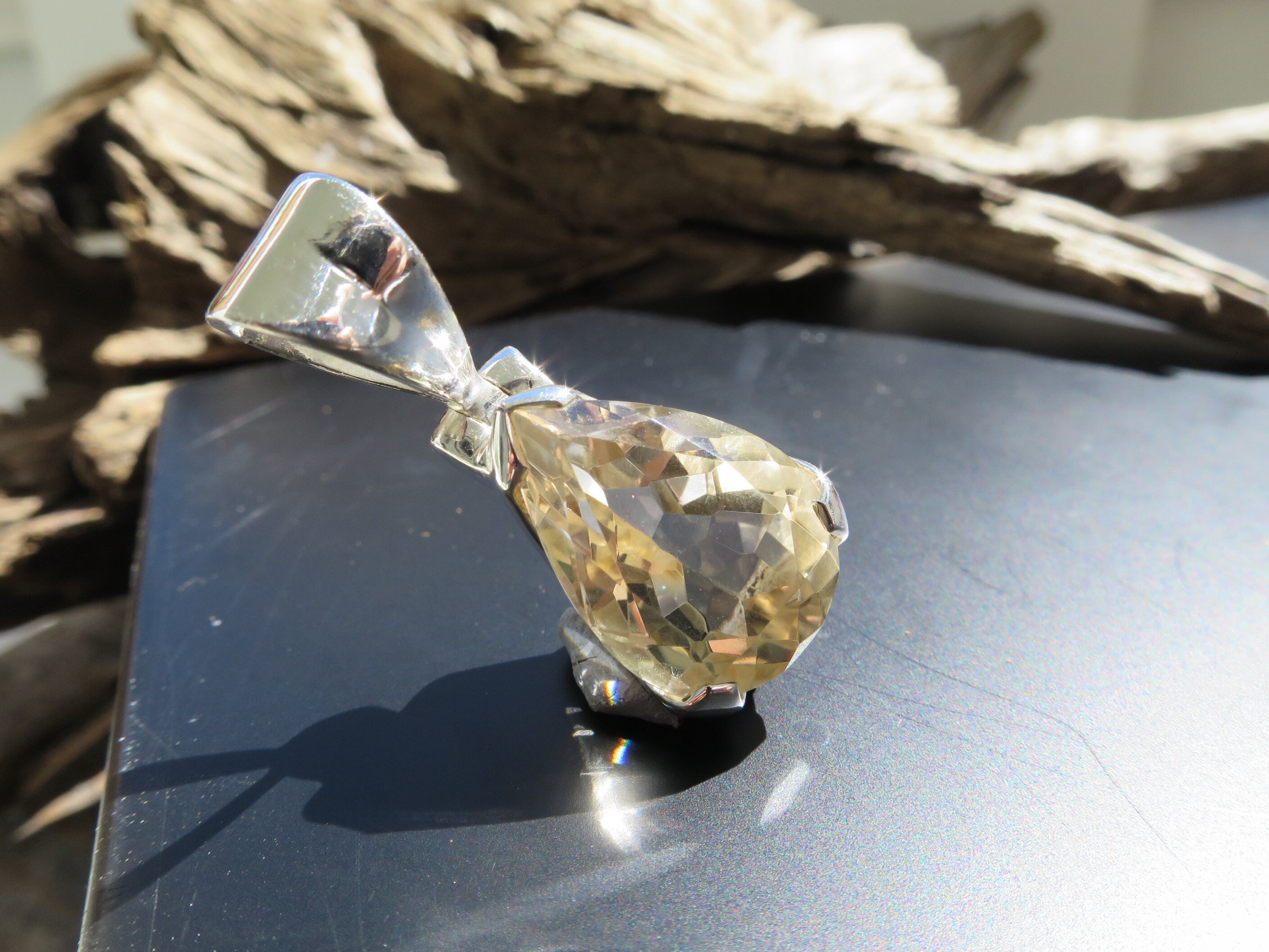 Citrin Anhänger Natur Edelstein gefasst in 925 Silber 29mm