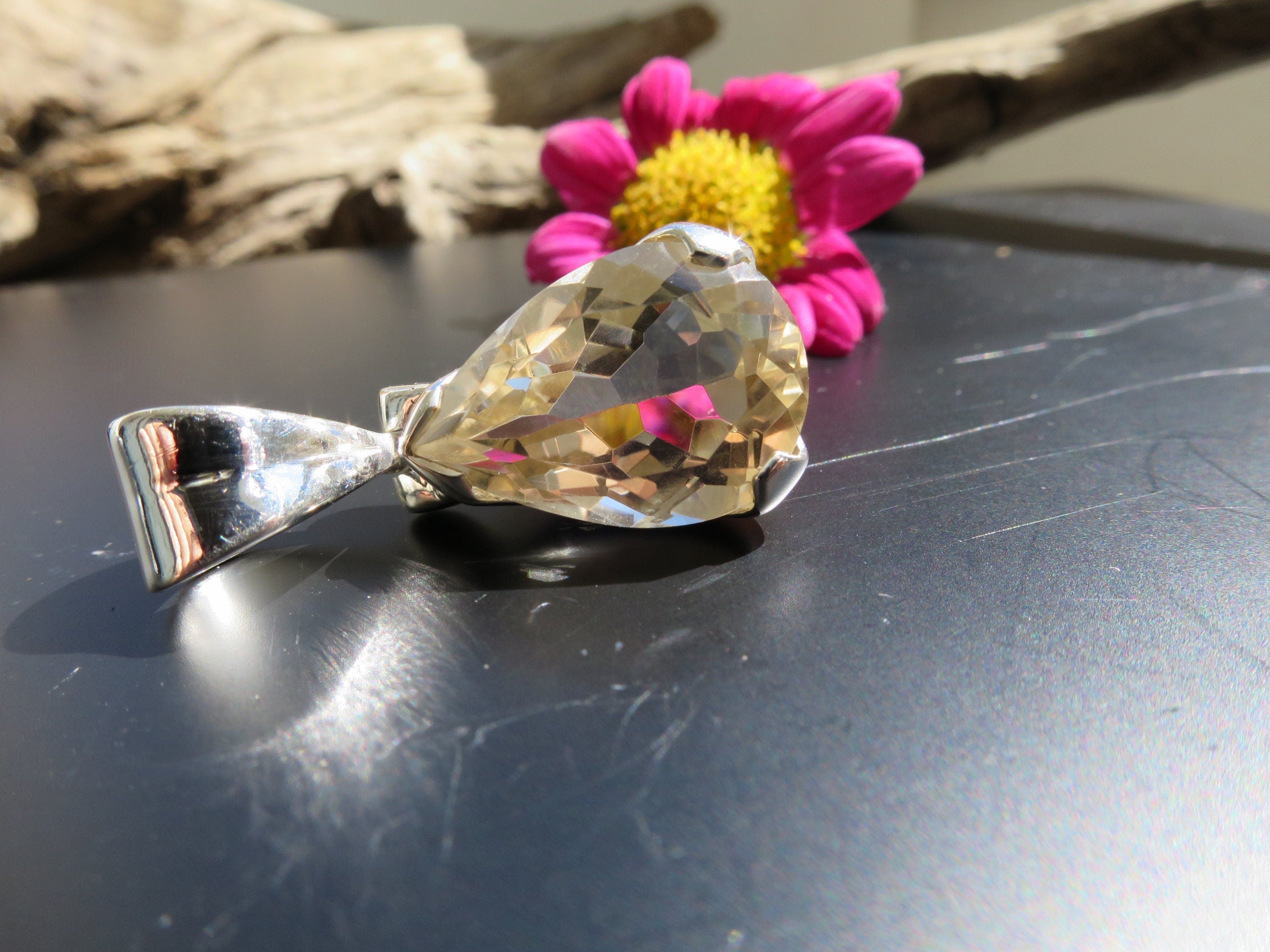 Citrin Anhänger unbehandelter Silber aus Brasilien