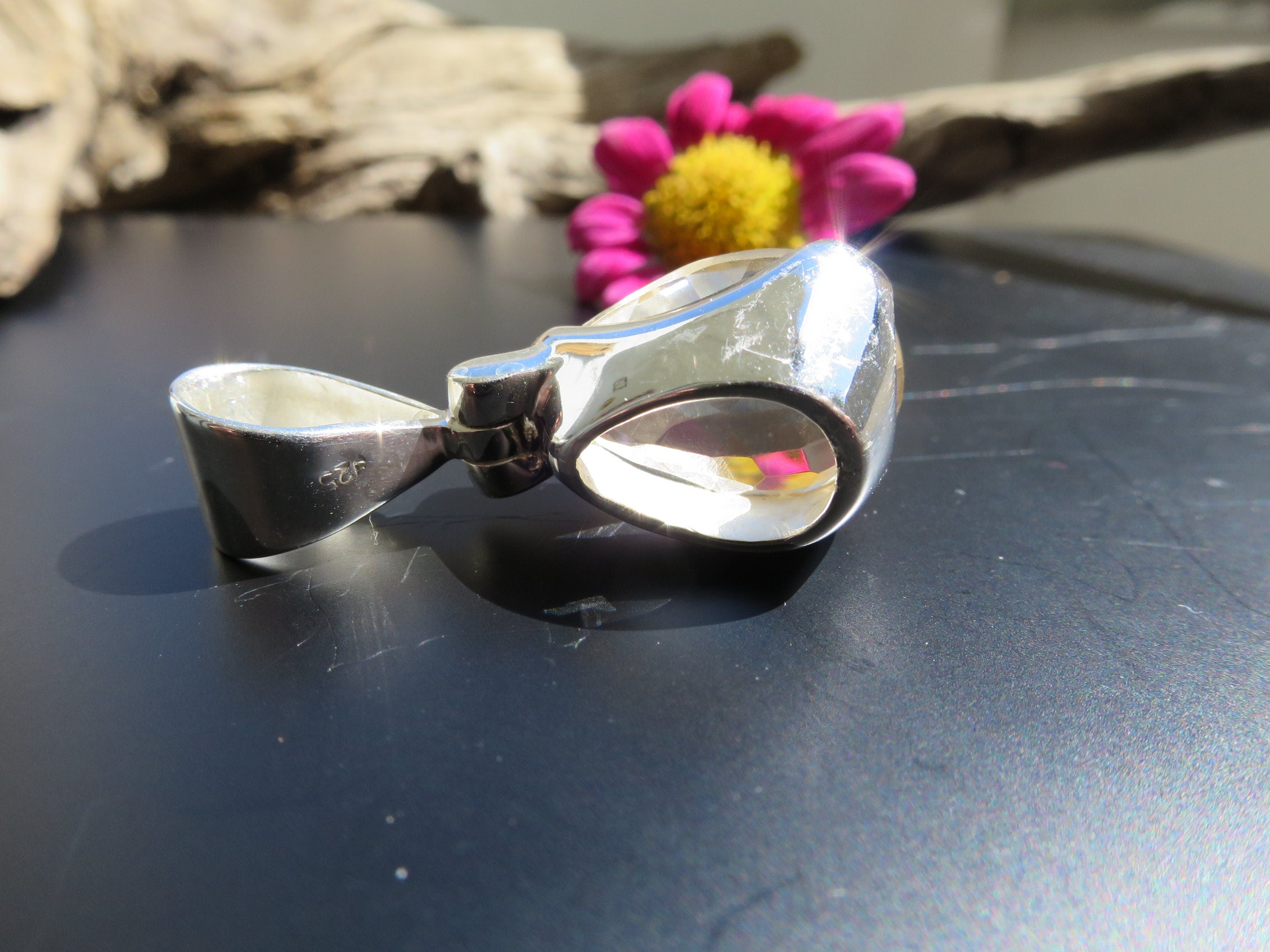 Citrin Anhänger Natur Edelstein gefasst in 925 Silber 29mm