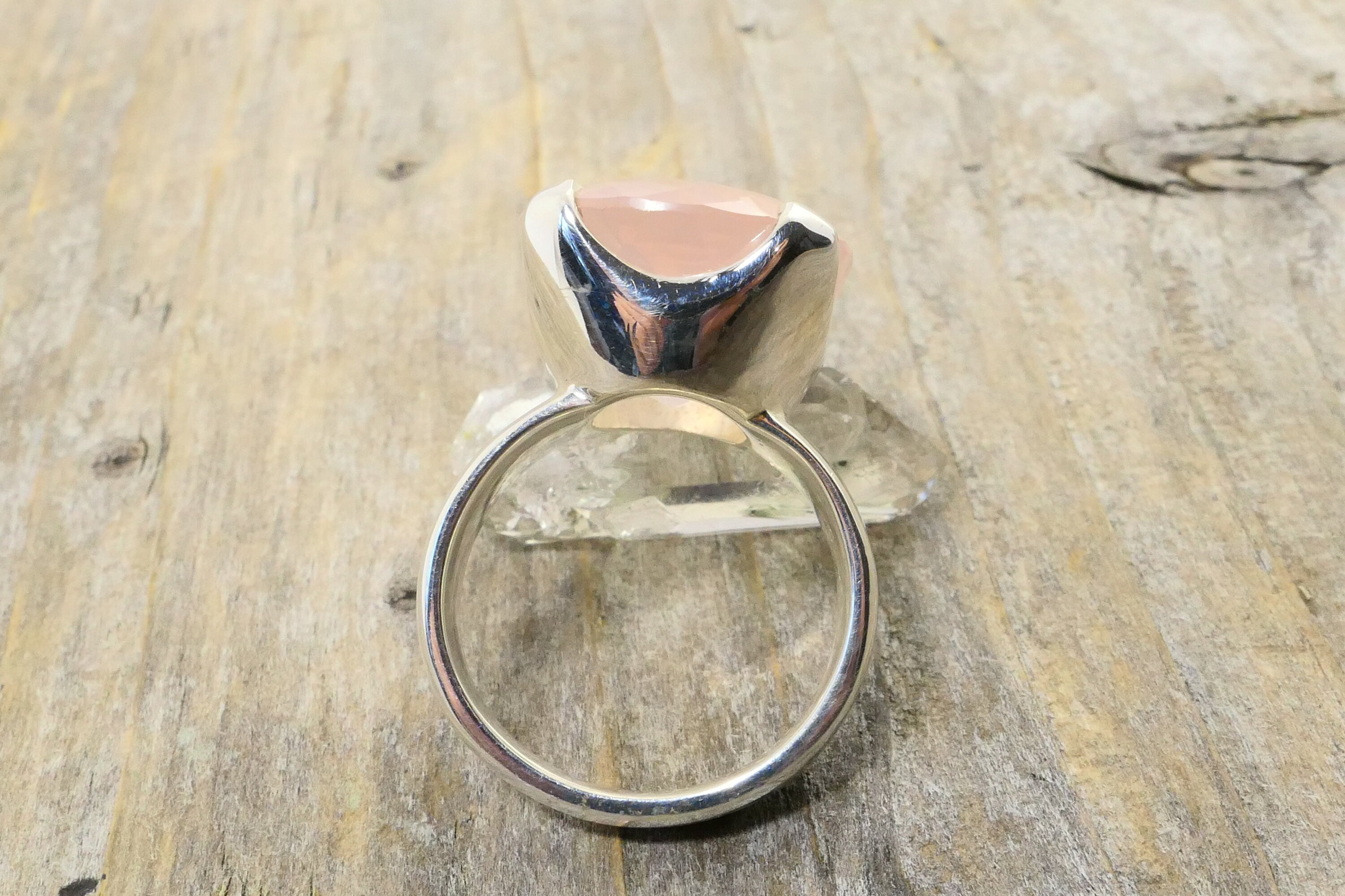 Rosenquarz Silber Statement Ring facettiert Ringgröße 9