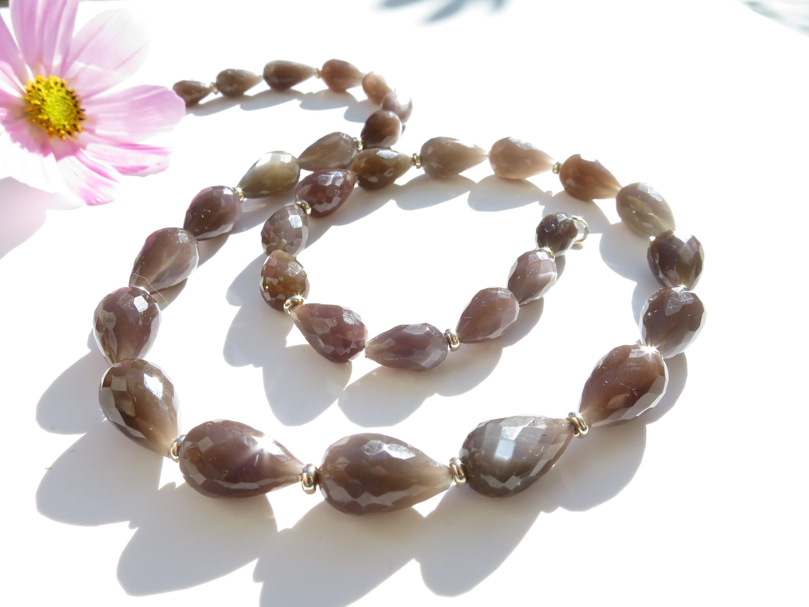 Mondstein Kette braun Tropfen Edelstein Halskette 9ct Gold