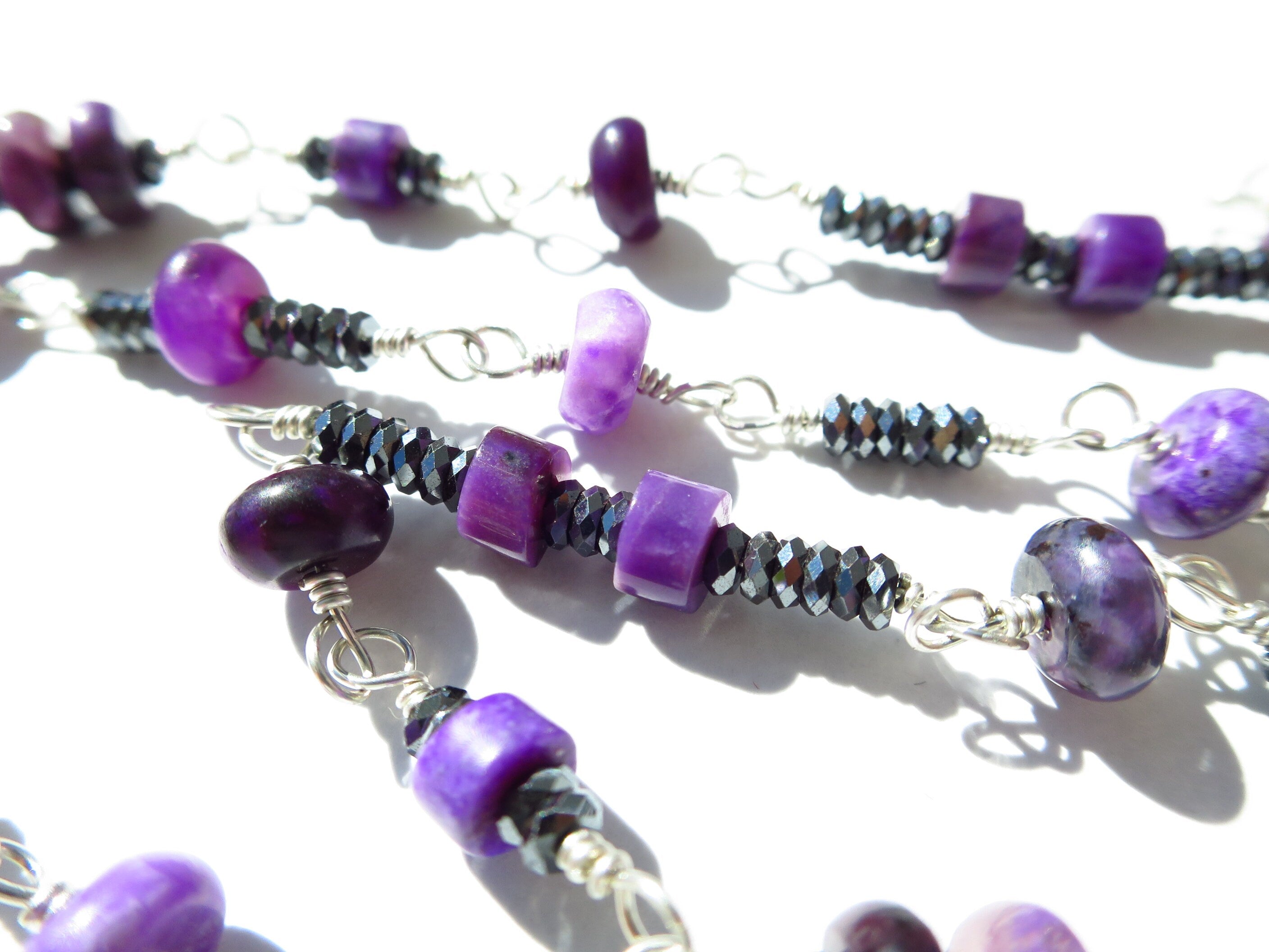 Sugilith Rosenkranz Kette Hämatit Kette 925 Silber